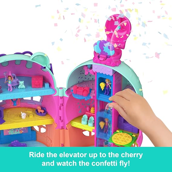 Polly Pocket Large Gelato House Compact Playset | Ice Cream Bear Theme, 2 Micro Dolls, 25+ Accessories including Furniture, Food, Pets, Ages 4+
