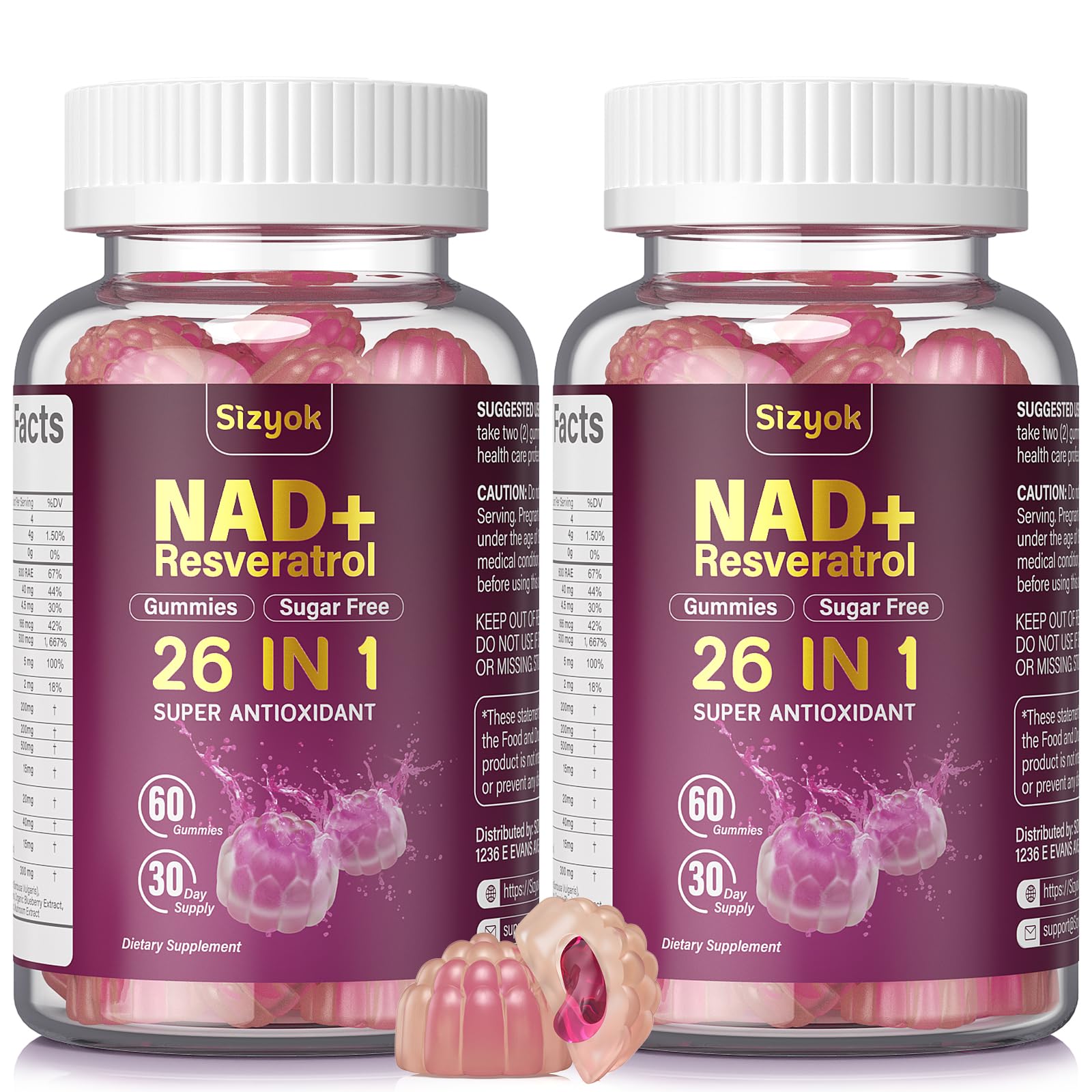 NAD Resveratrol Gummies, NAD supplements for Women with Hydrolyzed Collagen, Grape Seed, and D-Biotin Support Antioxidant Action, Anti-Aging, Cell Regeneration & Energy, Sugar-Free, 60 Gummies, 2 Pack 60 Count (Pack of 2)