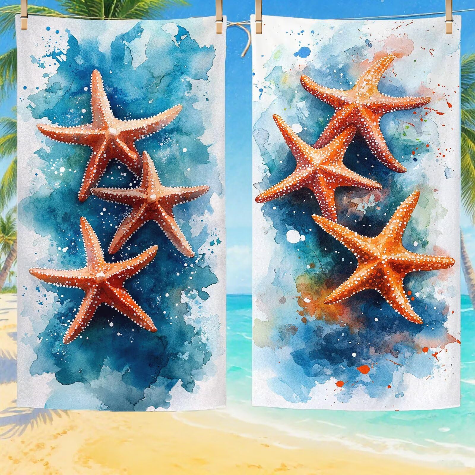 Serviette de Plage XXL 100x200 cm,Étoile de mer Serviette Plage Microfibre avec Séchage Rapide Anti-Sable Absorbante Fonction Design pour Vacances Piscine Pique-Nique Voyages Yoga, Cadeau Femme Q-921