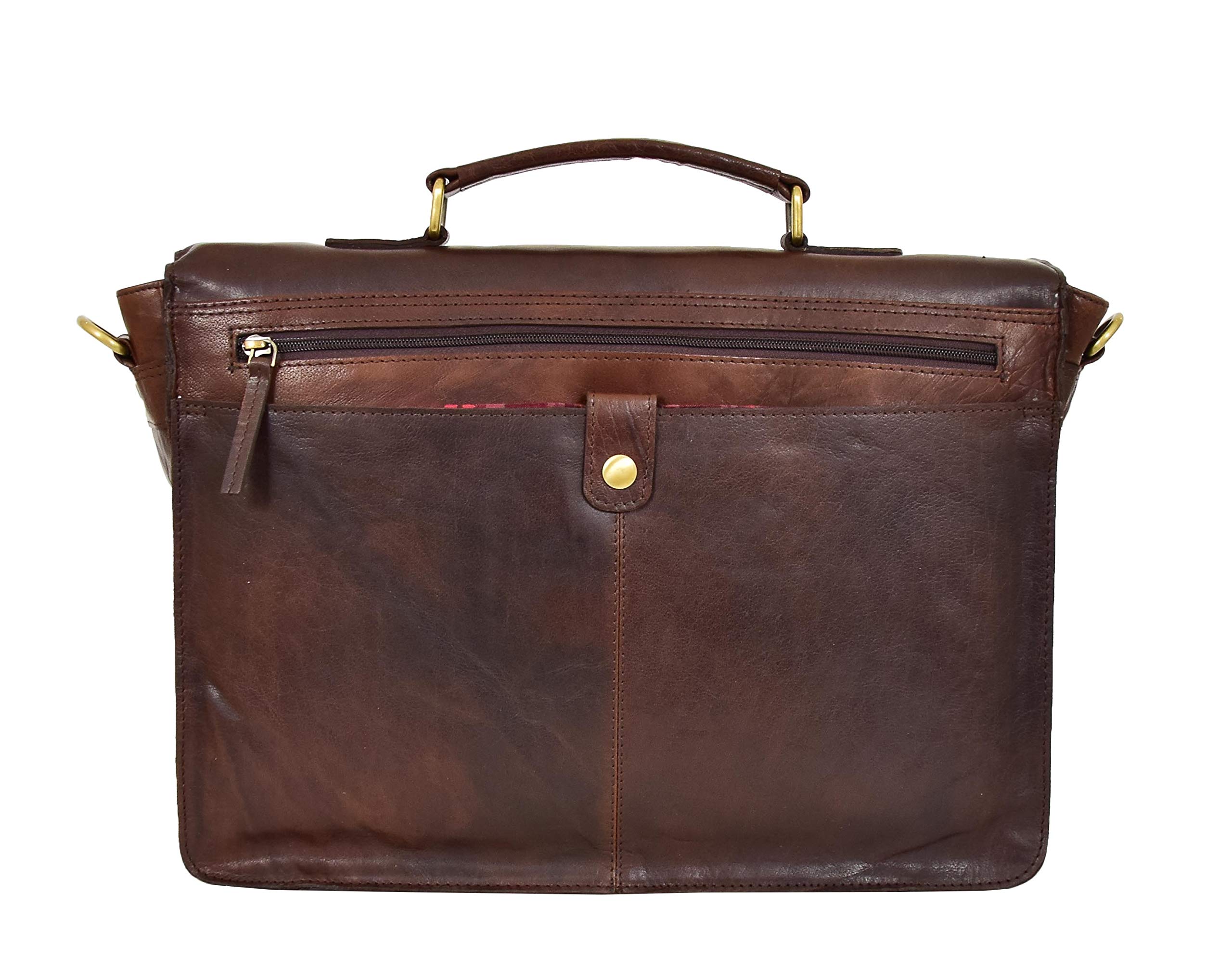 Genuine Brown Leather Briefcase for Mens Soft Satchel Business Office Laptop Bag, Gift for Men, Brown, M