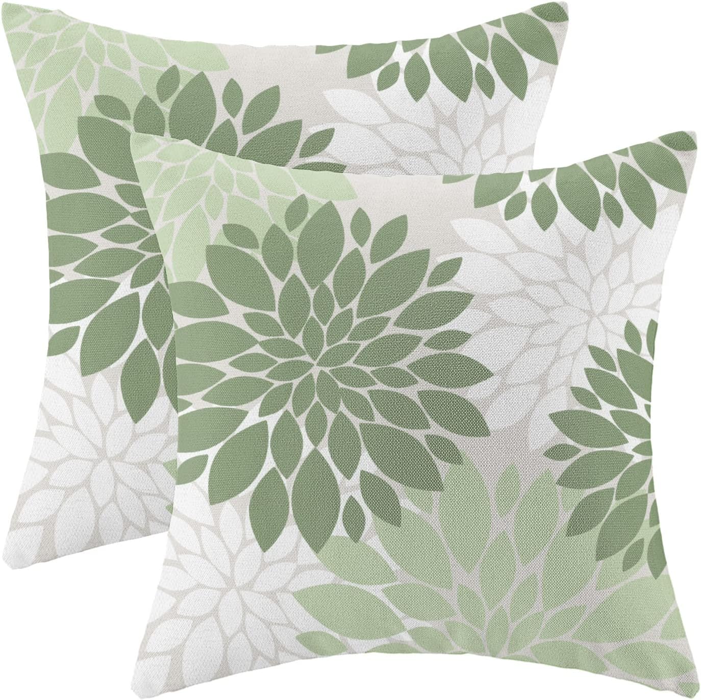CXMEIFLY Sage Green White Pillow Covers 18x18 Inch Set of 2 Dahlia Floral Decor Throw Pillows Summer Modern Geometry Flower Outdoor Decorative Cushion Cases for Sofa Couch Bed Decorations