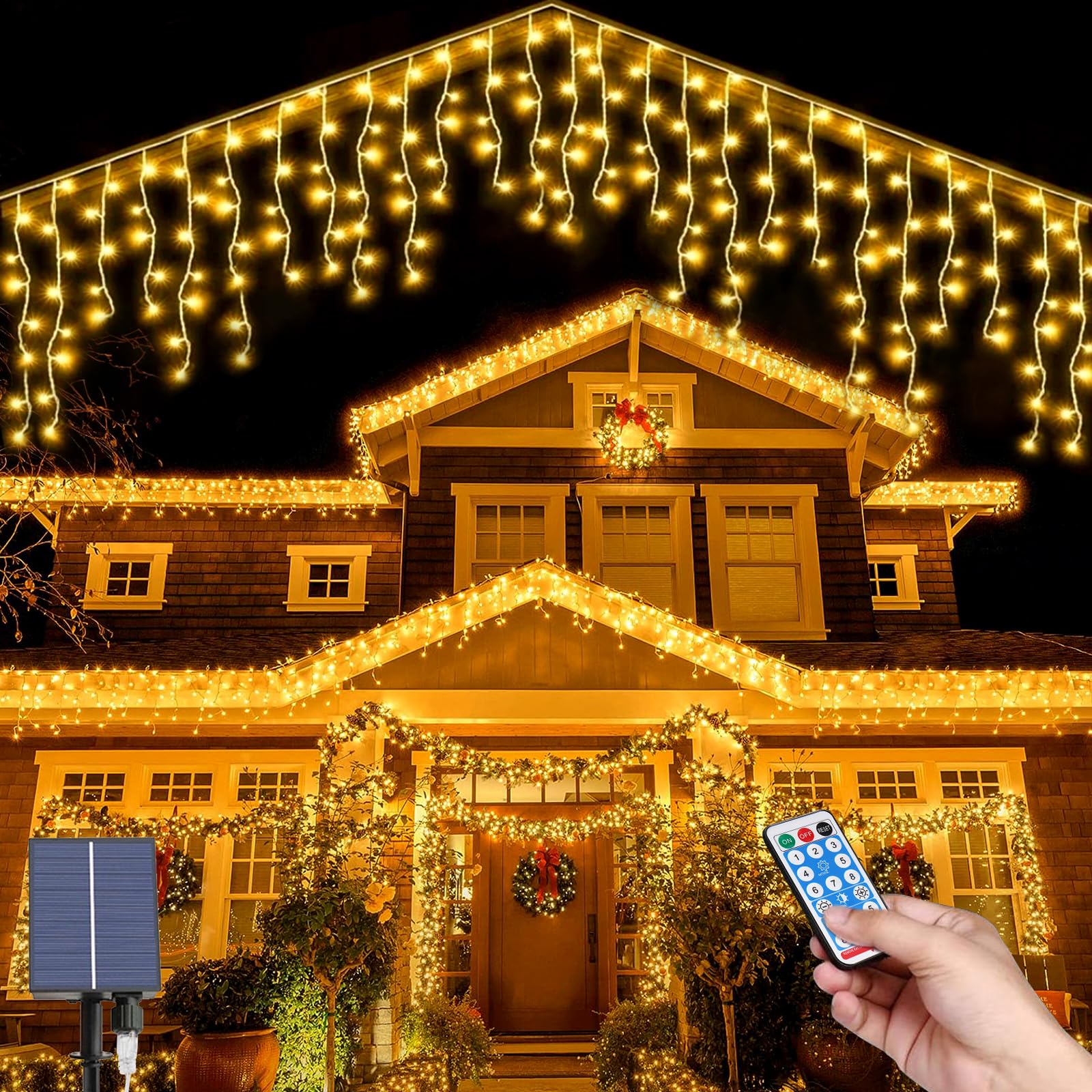 Solarne Lampki Sopulkowe, 26,2 stopy Sopulkowe Lampki Fairy na Zewnątrz Wodoodporne, 44szt*2,62 stopy 264 LED Wodospad Fairy Łańcuch Świetlny 8 Trybów Pilot Zdalnego Sterowania Solarna Lampa