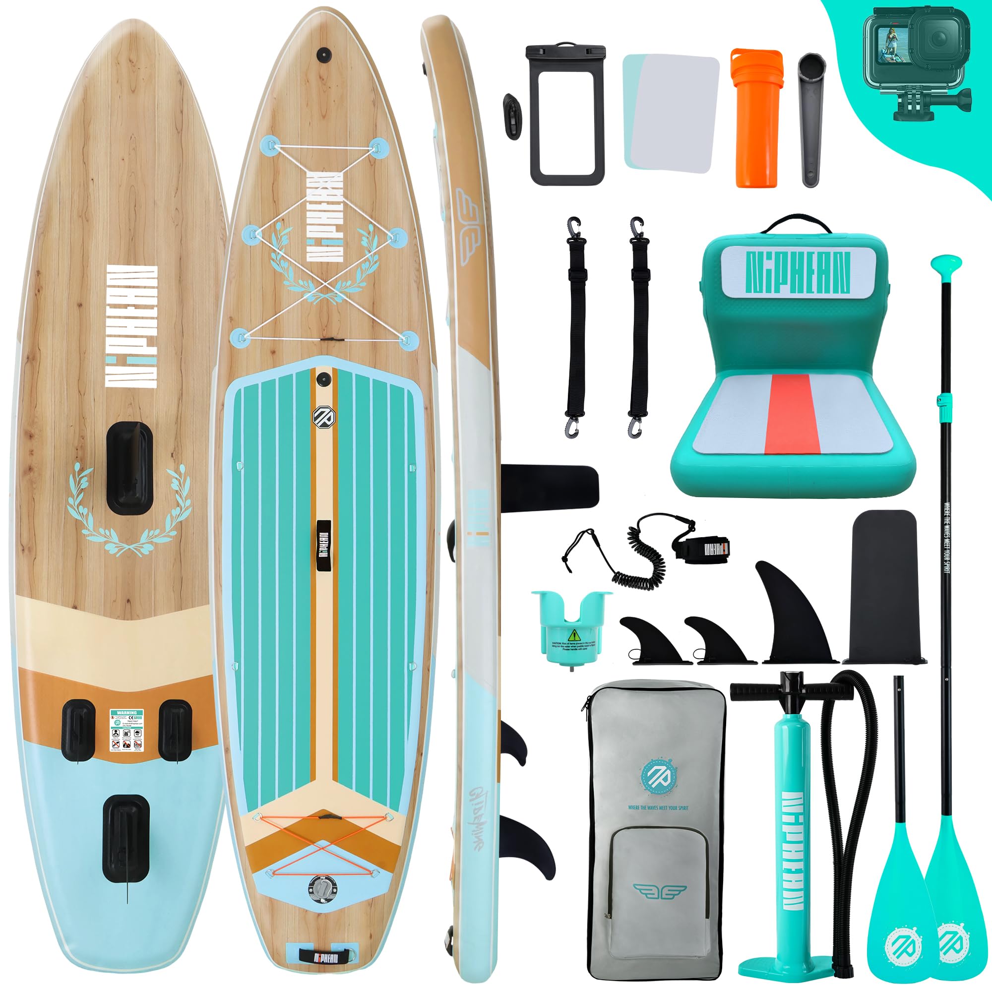 Niphean SUP ボード サップボード インフレータブル スタンドアップパドル 2+1人用 ファミリー対応 耐荷重約227kg 釣り対応 StabilTracフィン 滑り止め 大人用 初心者向け