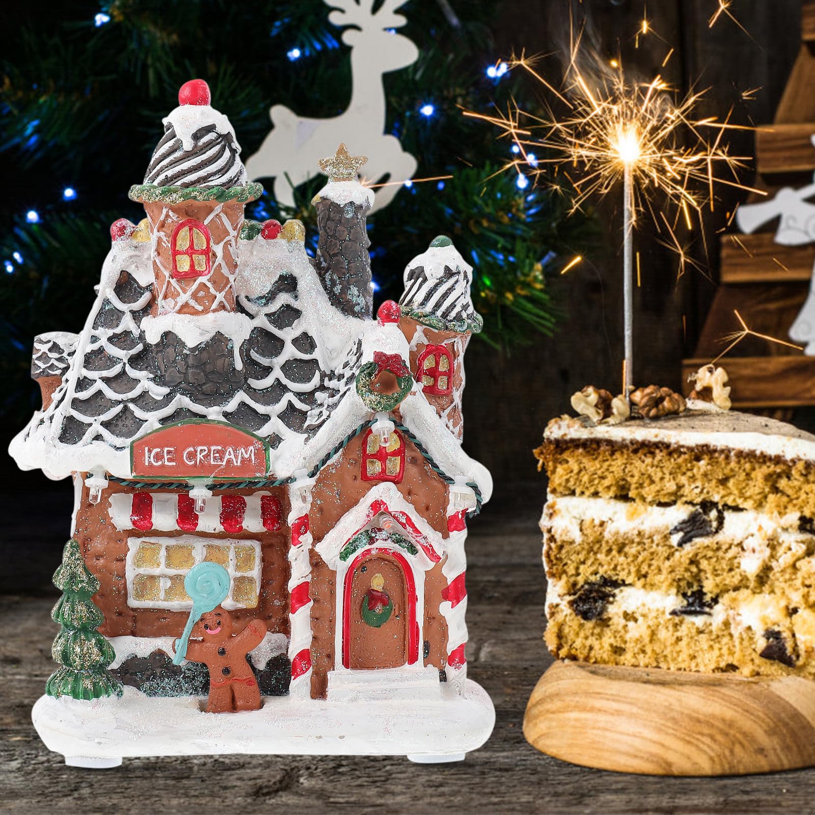 Anneome Adorno Luminoso de Resina para Escritorio Casita de Nieve Navideña con Luces LED Decoración de Navidad para Interiores Opción Decorativa Xmas