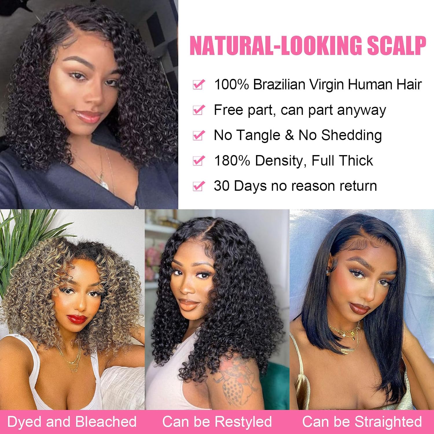 Deep Wave Bob Wig Human Hair 12 Inch 13x4 Lace Front Bob Wigs Human Hair Pre Plucked 180 Density HD Transparent Lace Front Human Hair Wigs for Black Women Natural Black