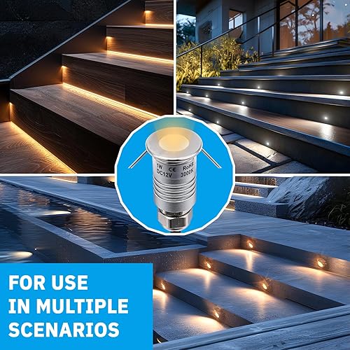 Miniatura 9 de HHTUN Luces LED de pozo en el suelo, 1W 12V-24V DC, IP67 impermeable enterrado subterráneo iluminación de paisaje al aire libre, blanco cálido 3000 K