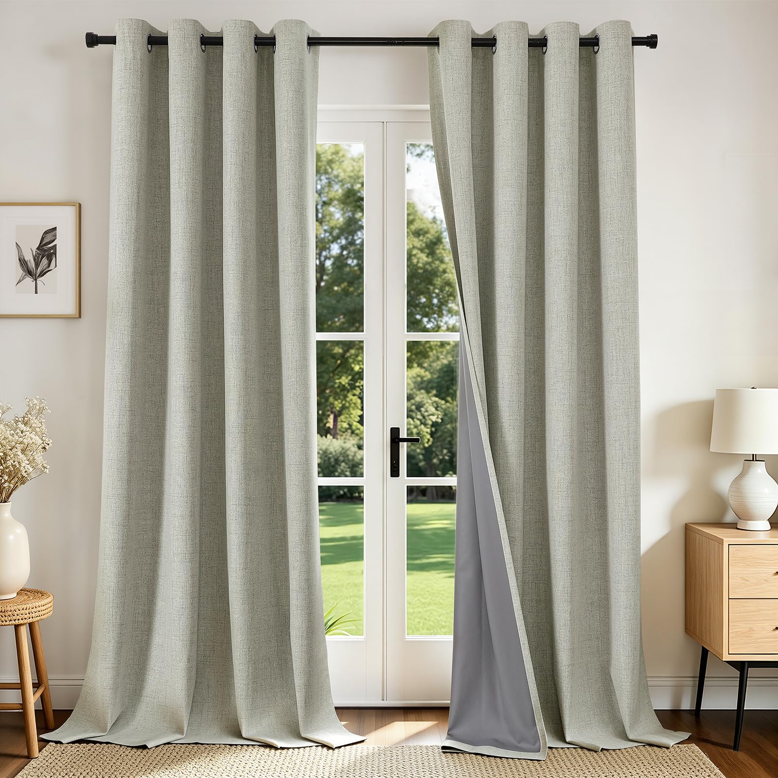 Joydeco Blackout Curtains 120 Inches Long 2 Panels Burg, Room Darkening Curtains for Bedroom, 100% Black Out Textured Thermal Drapes Privacy Protection 2 Panels Set(W52 x L120 Inch, Light Beige)