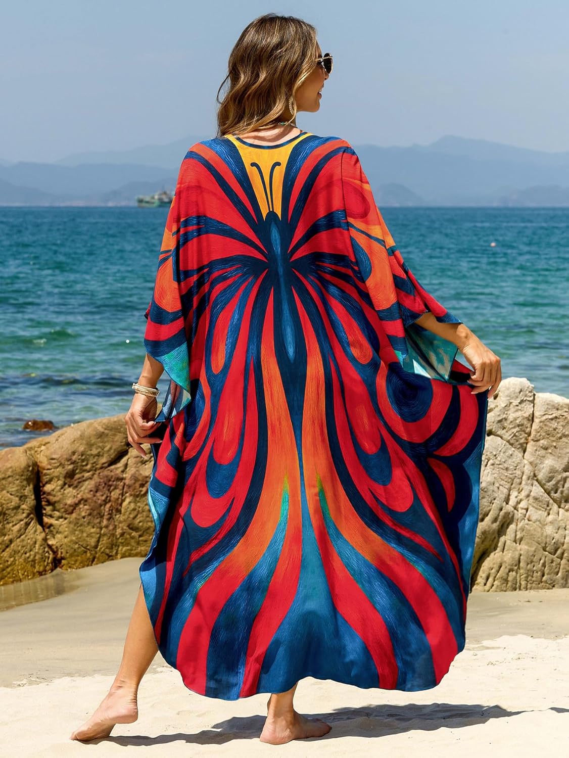 Kaftan Dresses for Women Plus Size V-Neck Moo Moos Batwing Kaftan Beach Dress Bathing Suit Cover-Up Loungewear - Image 9