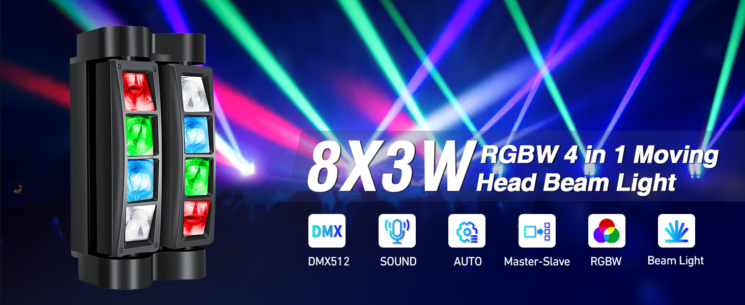 Amazon.com: 8 Beam RGBW Moving Head Light, DMX512 Sound Activated