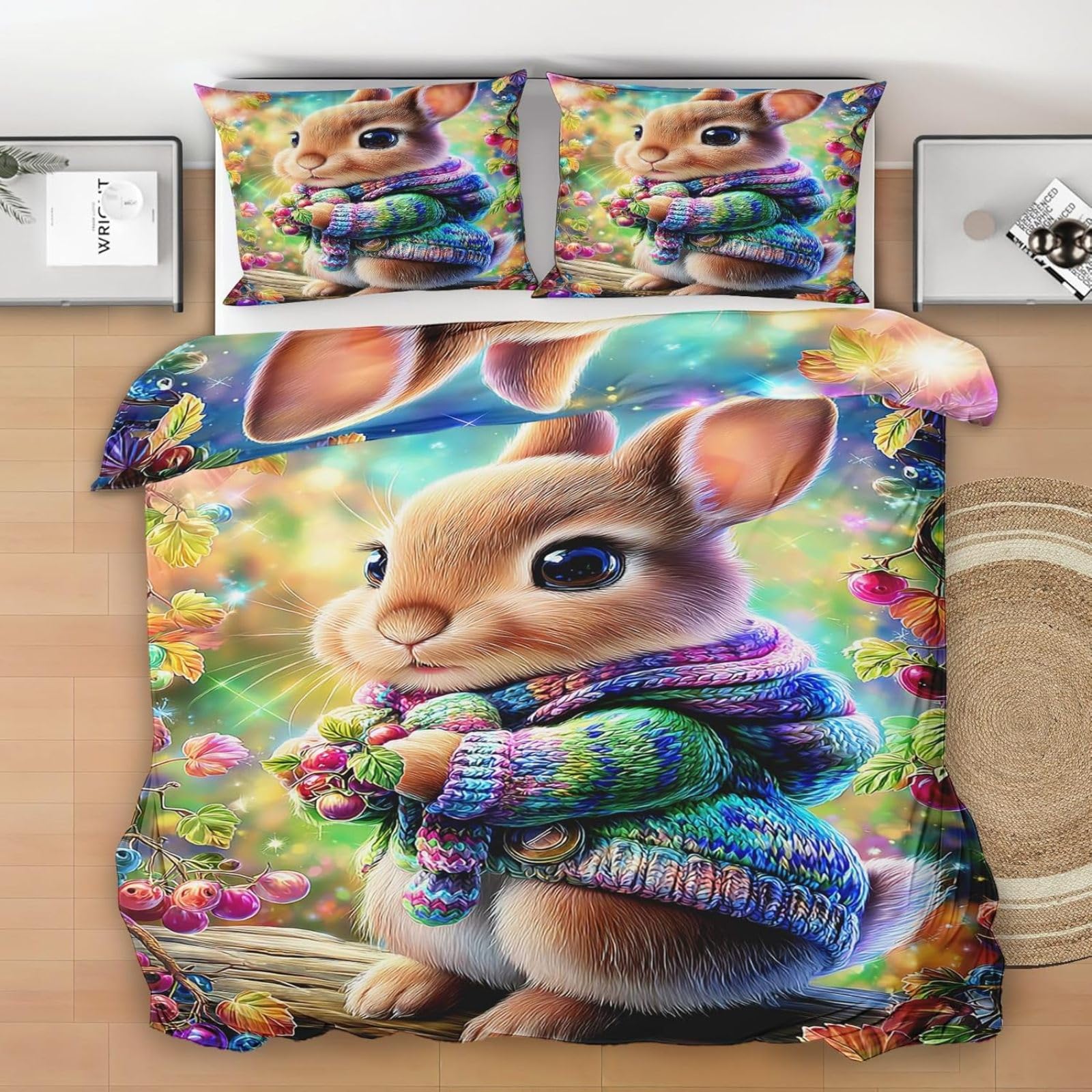 Parure de lit 220x240 cm motif lapin pour une chambre d'adulte cocooning et douillette