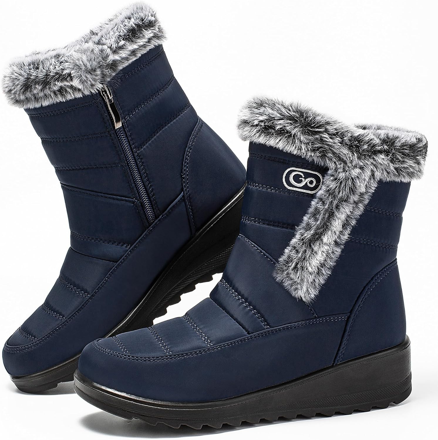 HARENCE Womens Winter Snow Boots: Warm Fur Lined Zipper Ankle Booties Comfortable Outdoor Waterproof Slip on Boots for Women