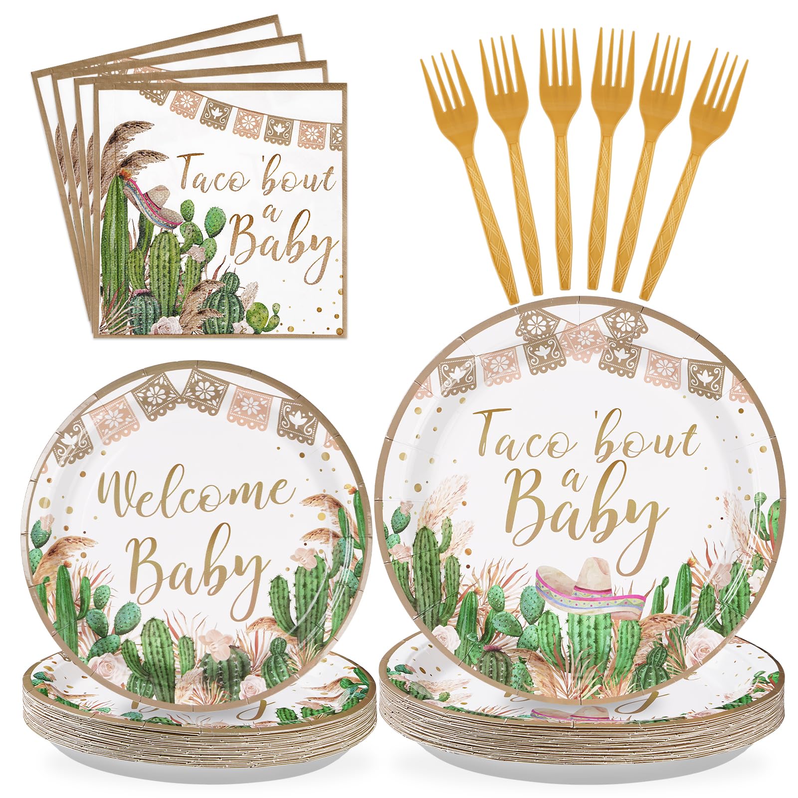 96Pcs Taco Bout a Party Decorations Taco Bout a Baby Plates and Napkins Tableware Sets Mexican Fiesta Party Decorations for Boys Girls Cactus Gender
