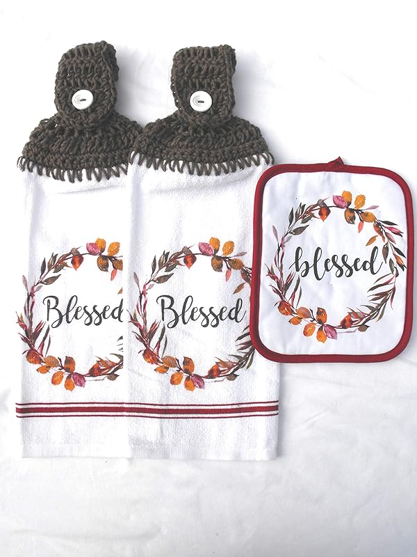 BLESSED 2 HANDMADE HANGING KITCHEN TOWELS & MATCHING POT