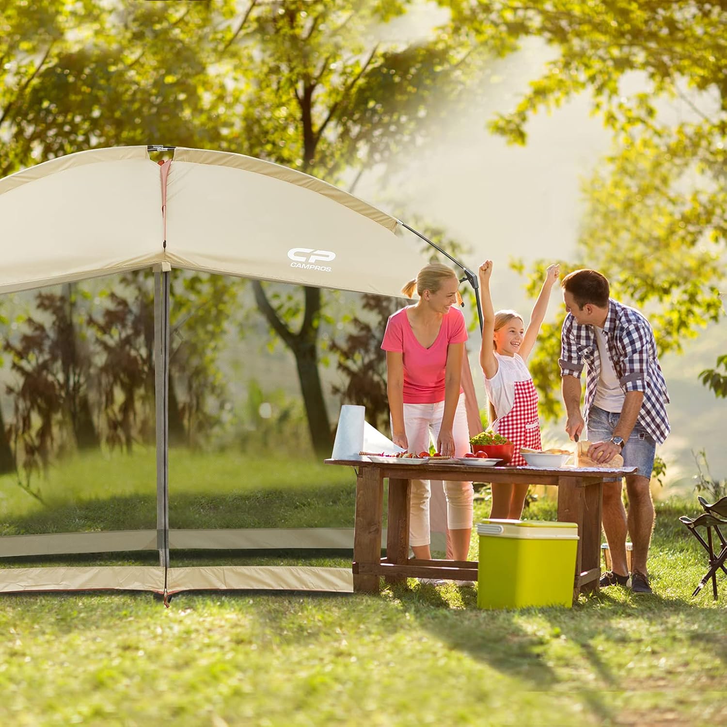 CAMPROS Screen House 12 x 12 Ft Screened Mesh Net Wall Canopy Tent Screen Shelter Gazebos for Patios Outdoor Camping Activities - Beige : Sports & Outdoors
