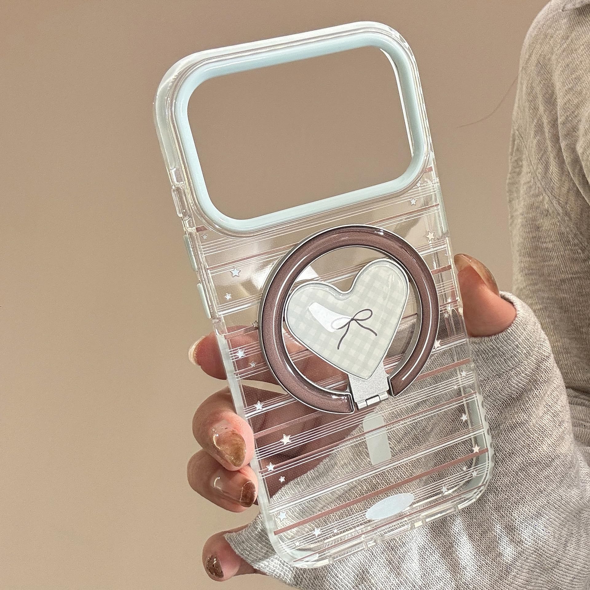 Custodia per iPhone 11 da 17 pollici con motivo a righe, stelle, cuore, fiocco, supporto magnetico e cover morbida antiurto (per iPhone 11 da 17 pollici/con supporto)