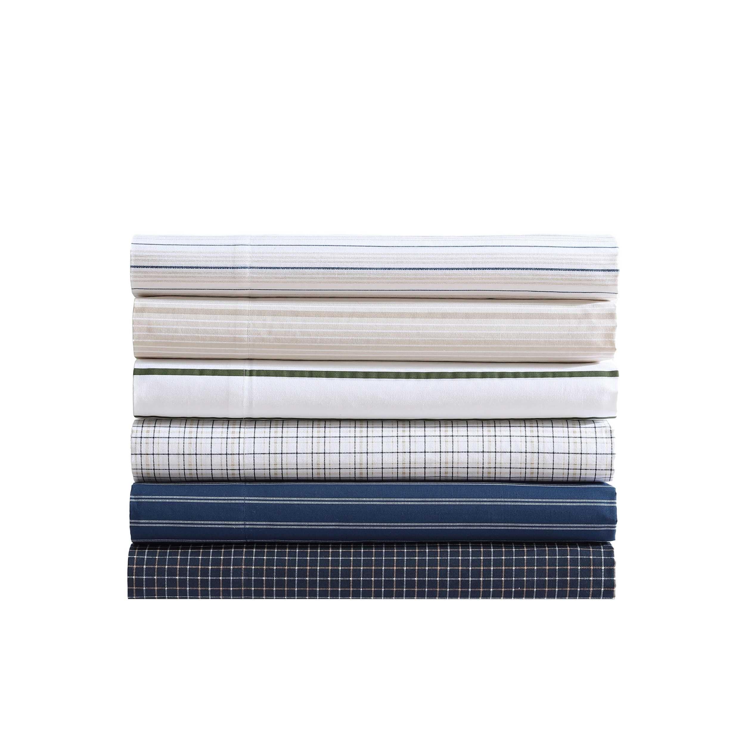 Nautica - Sábanas tamaño Queen, Juego de Ropa de Cama de percal de algodón, decoración del hogar a Rayas, Certificado Oeko-Tex (Richmond Stripe Blue, Queen)