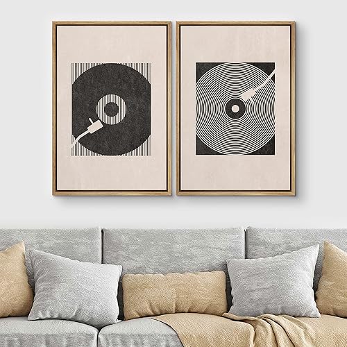 Miniatura 2 de SIGNLEADER Lienzo enmarcado para pared, juego de arte geométrico de mediados de siglo, tocadiscos de música, ilustraciones abstractas, arte moderno,