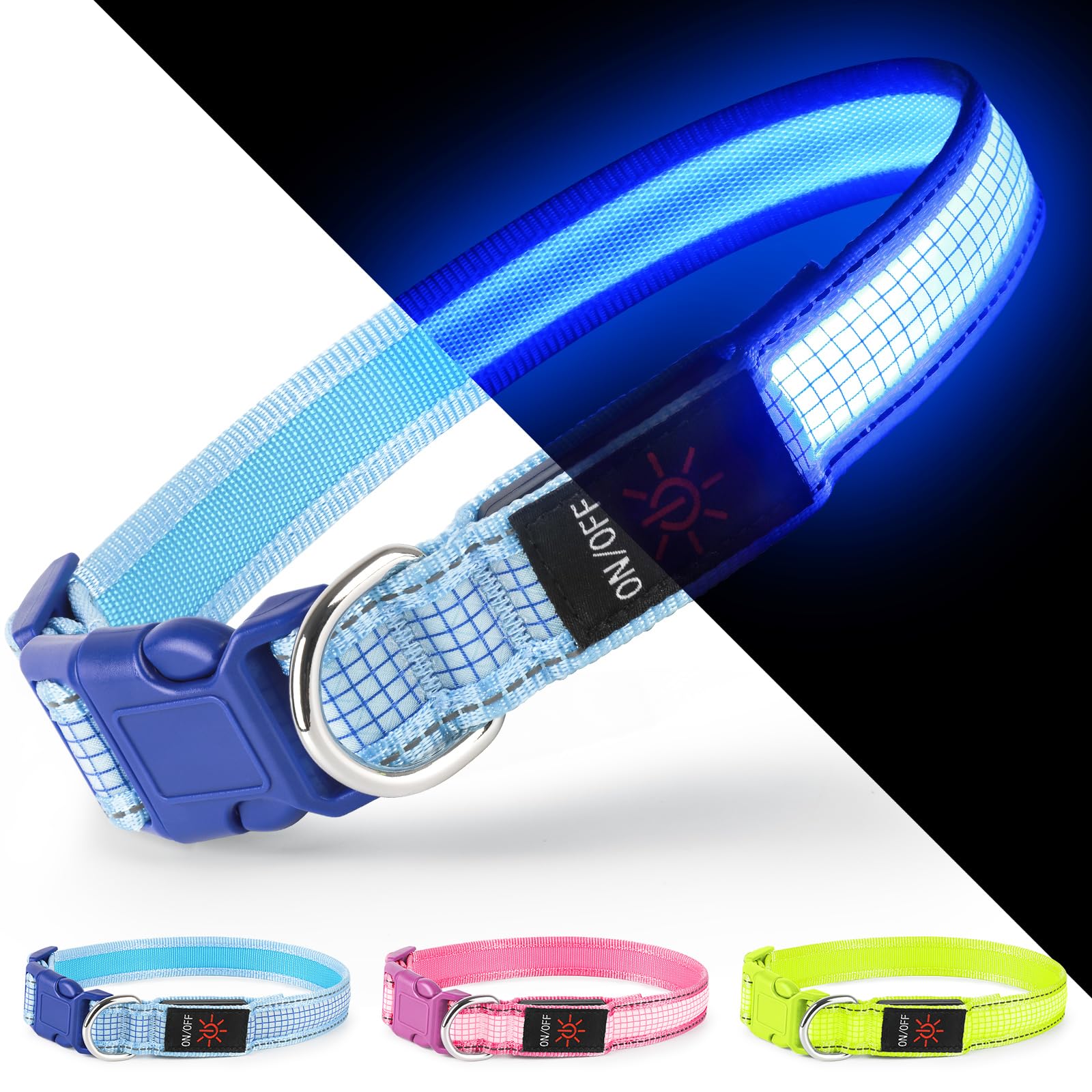 Ezierfy Light Up Dog Collar - Type-C USB Rechargeable LED Dog Collar, Adjustable Glowing Pet Collar with 3 Flash Modes, Super Bright Safety Dog Lights for Night Walking (Blue, Small)