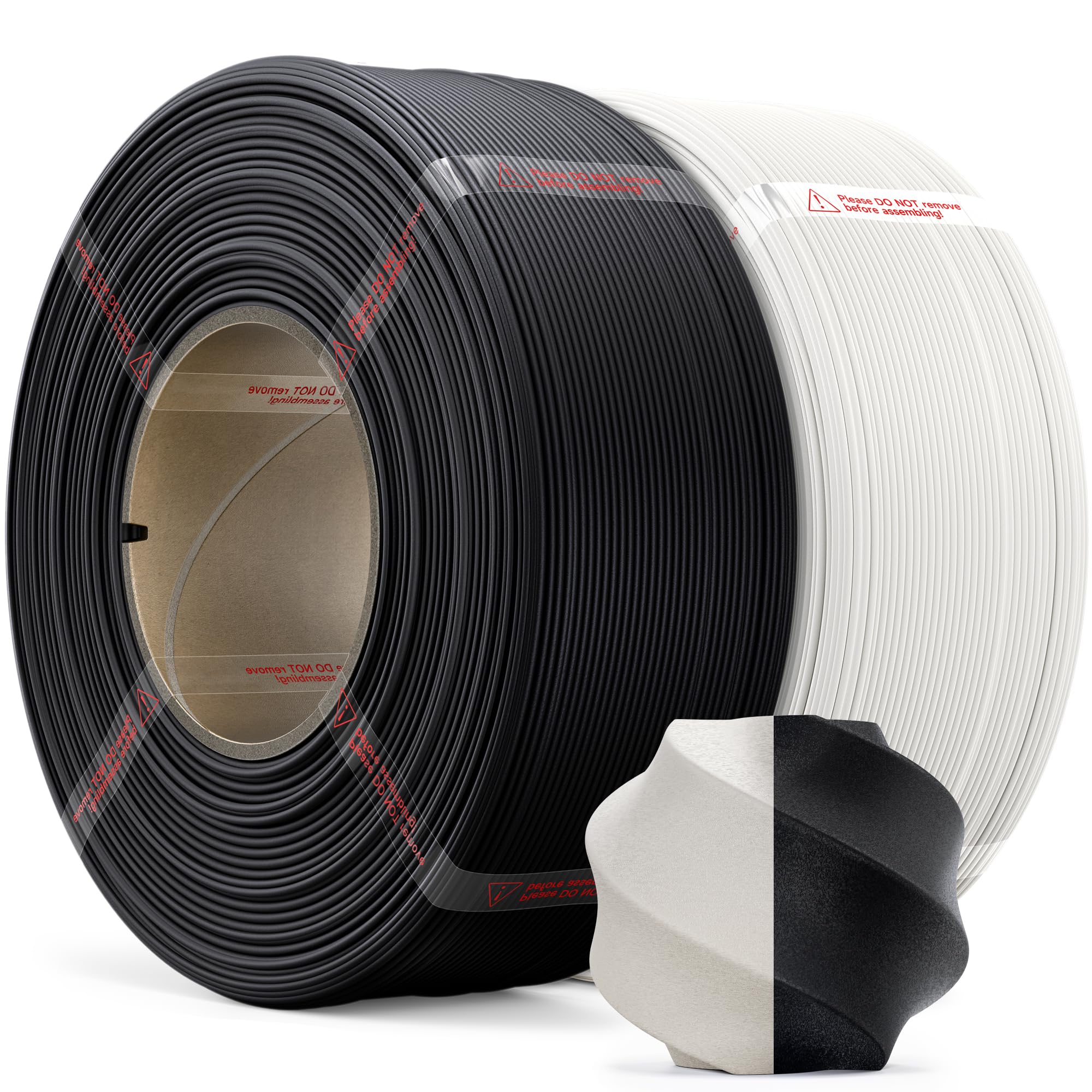 PLA Matte Refill Filament 2-Pack Bundle (2kg/4.4lbs) for Reusable Spools, 1.75mm Spool-Less Bulk PLA 3D Printing Filament, Compatible with Bambu Lab 3D Printers - Black + White