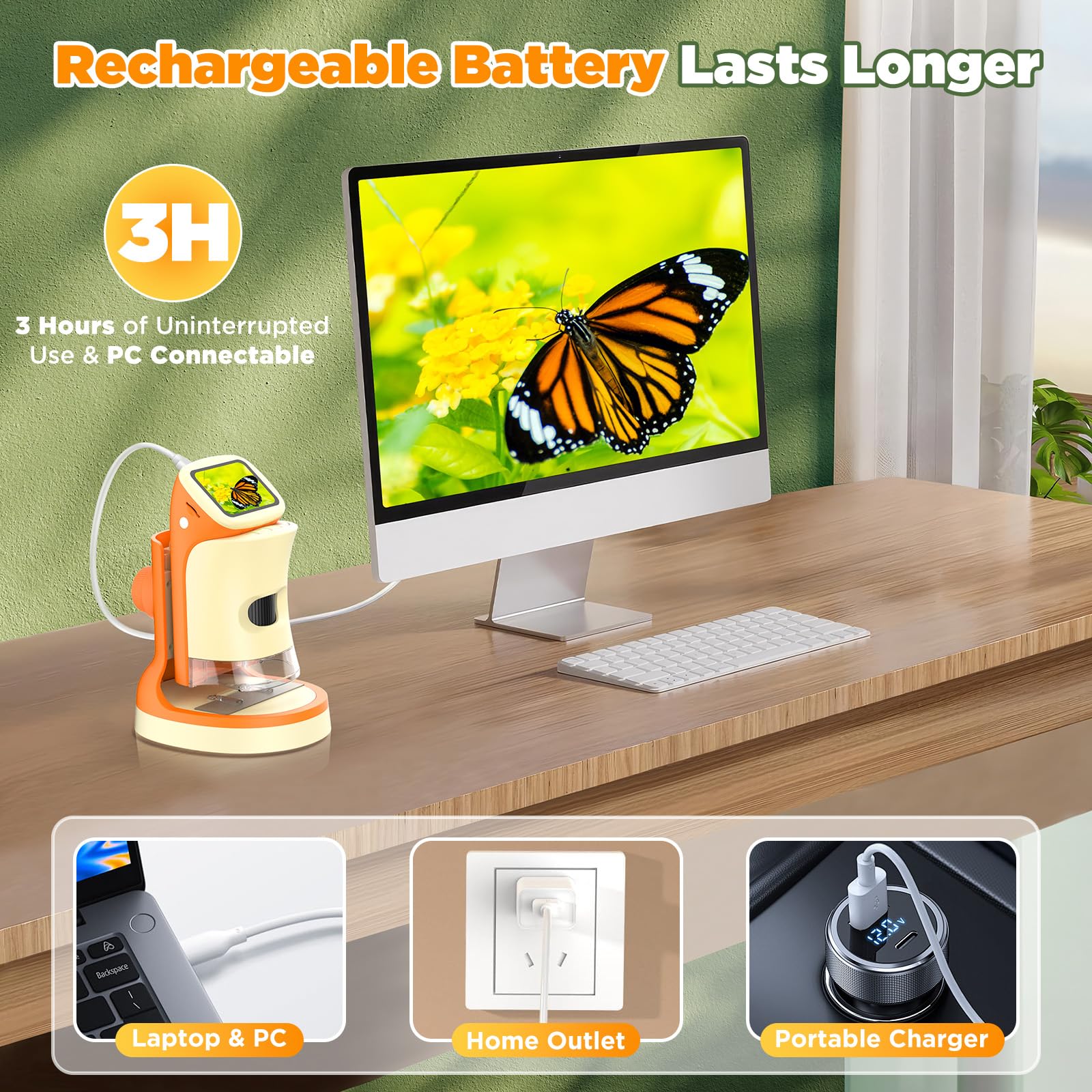 Microscopio para niños 2 en 1 de bolsillo portátil 1000X 2.0 pulgadas pantalla HD Microscopios digitales de mano con 10 diapositivas, foto/video, 6 LED ajustables, kit de ciencia Edu regalo para niños 6