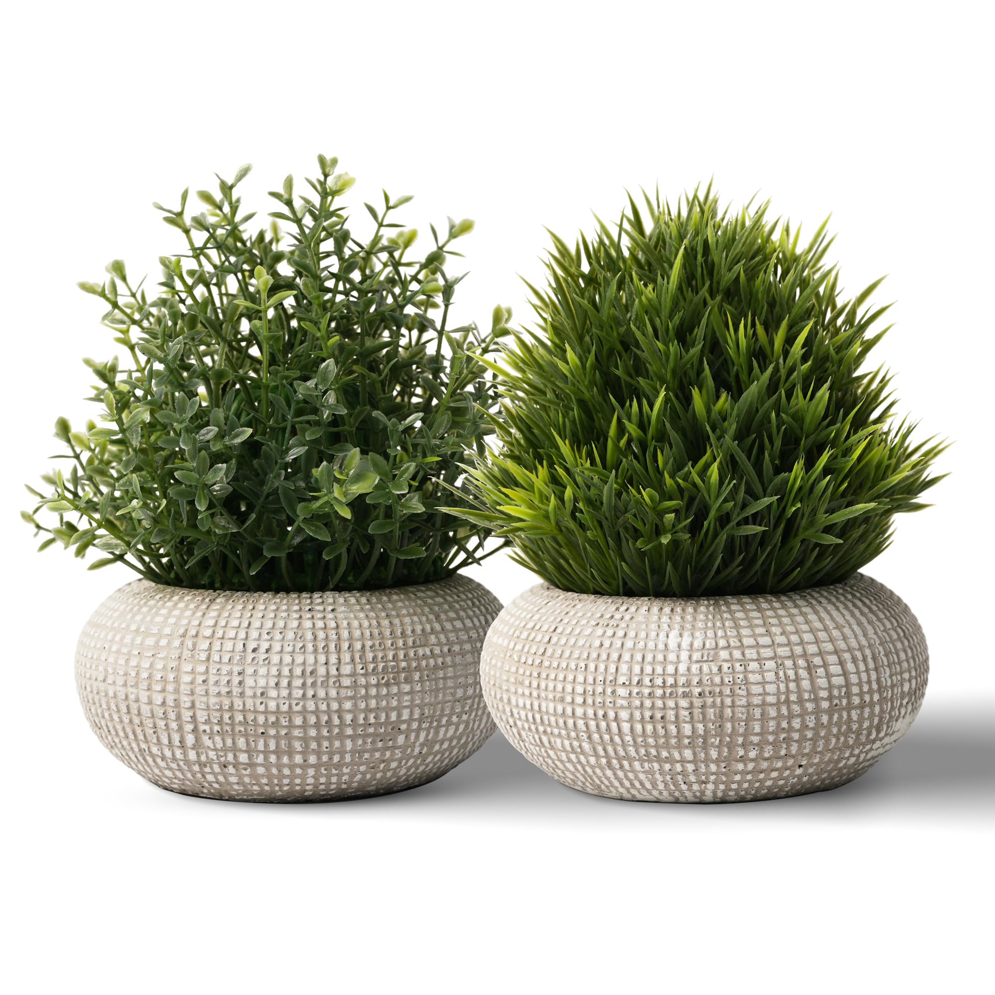 YVONNEYI 2 plantas artificiales de boj en maceta de hormigón, plantas artificiales para decoración
