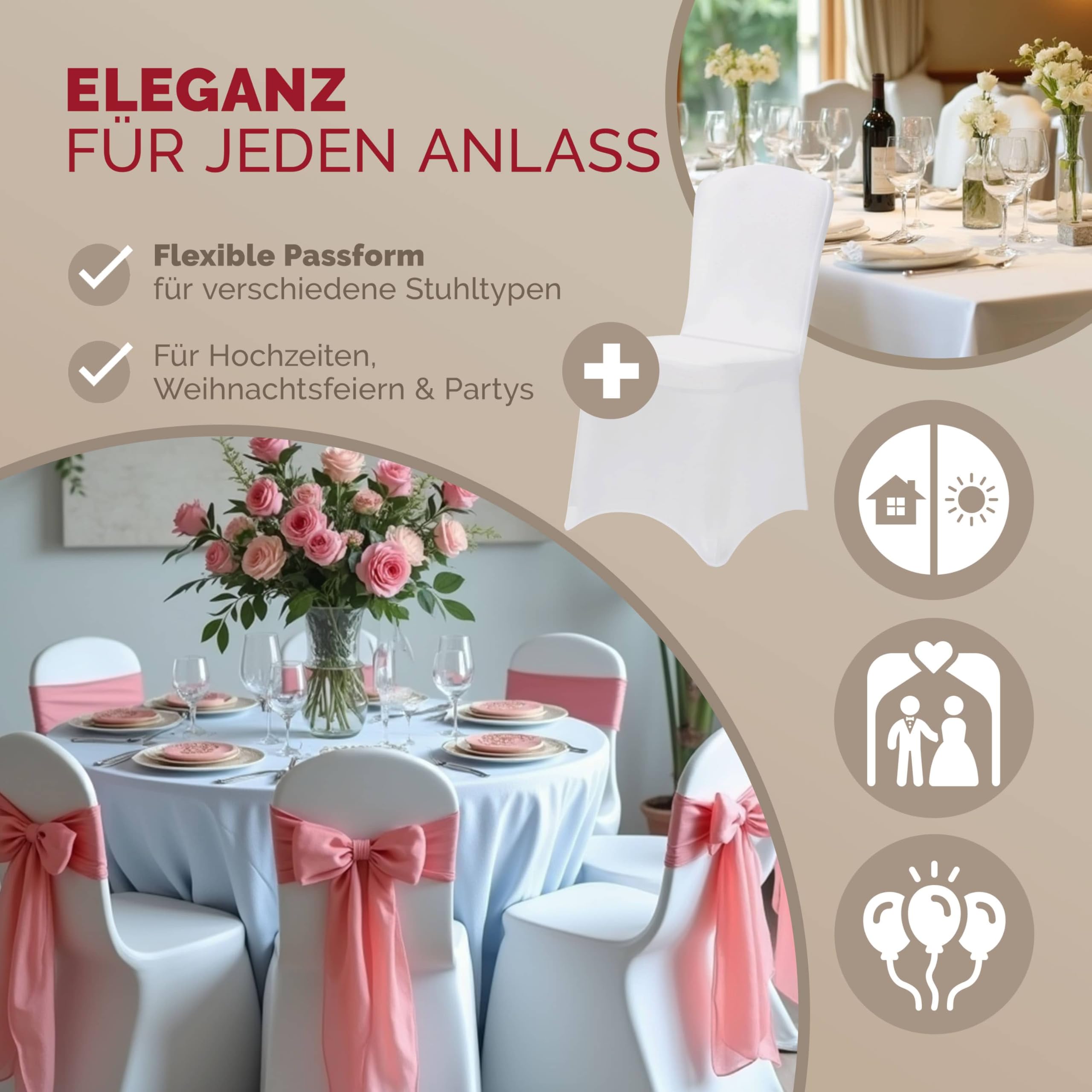 Detex® Fundas Sillas Elásticas Pack 6 Set Cubre Sillas Respaldo Alto Lavables Eventos Hogar Blanco