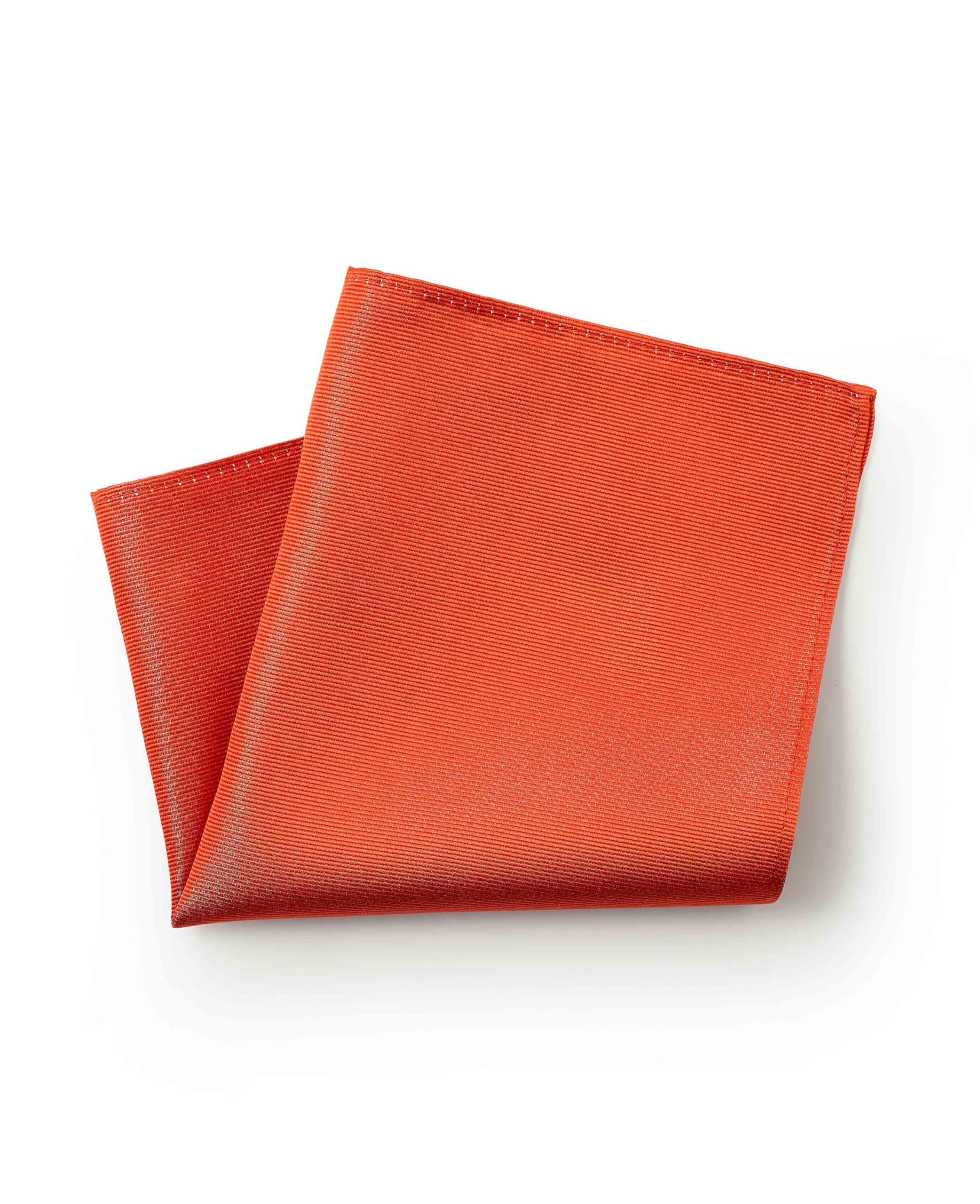 The Savile Row Company London Men's Orange Twill Weave Silk Pocket Square Handkerchief - Orange Twill