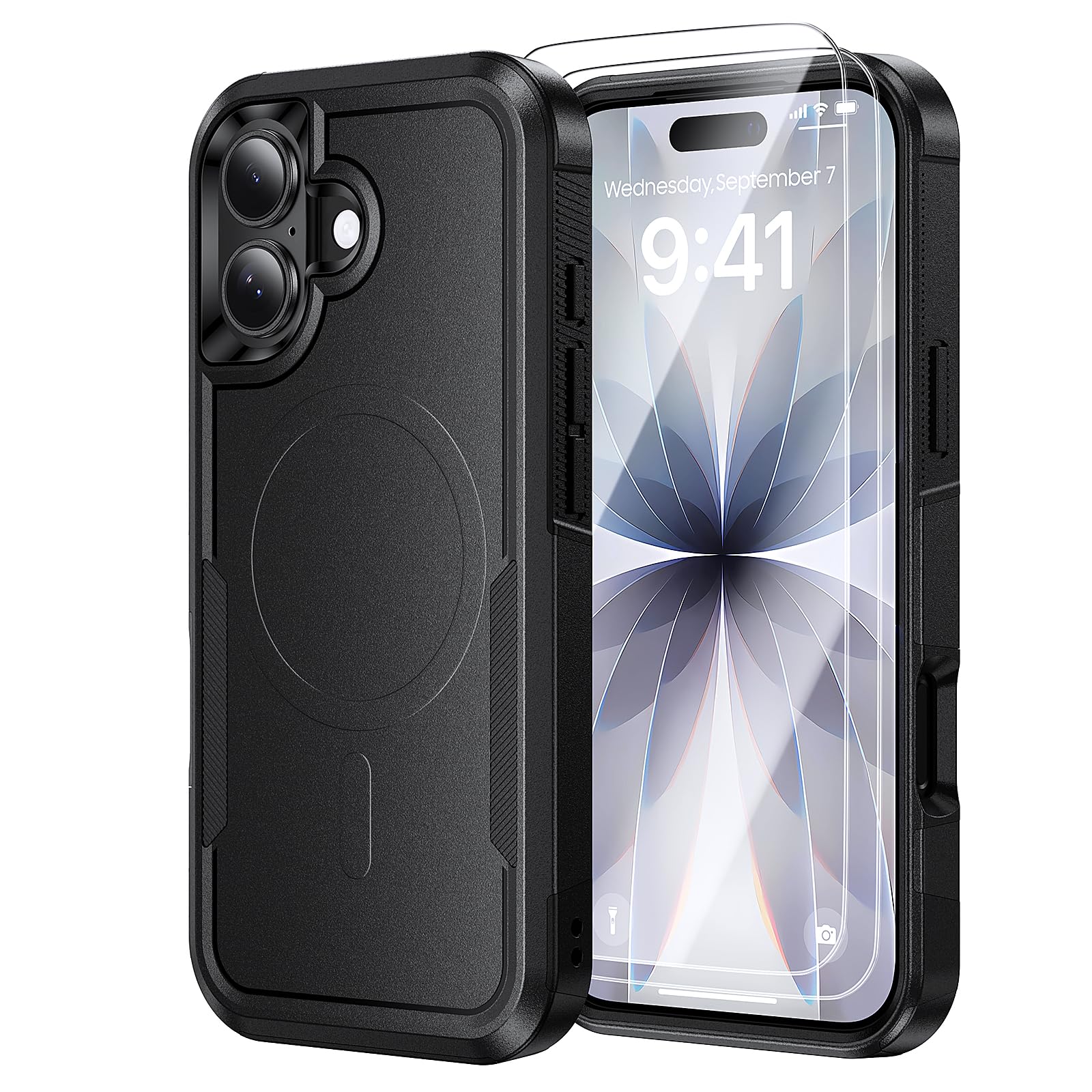 Magnetic Case for iPhone 17 6.3" (2025) with 2X Screen Protector, Compatible with MagSafe,Shockproof Protective Cover, Non-Slip Matte Grip, Military-Grade Drop Defense, Black iPhone 17(6.3'') Black
