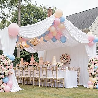 4 Panels 5x40ft White Ceiling Drapes for Wedding, Wrinkle Free Thick Polyester 40ft Long Canopy Tent Ceiling Draping Curtains Arch Drapery for Birthday Party Event Venue Decoration