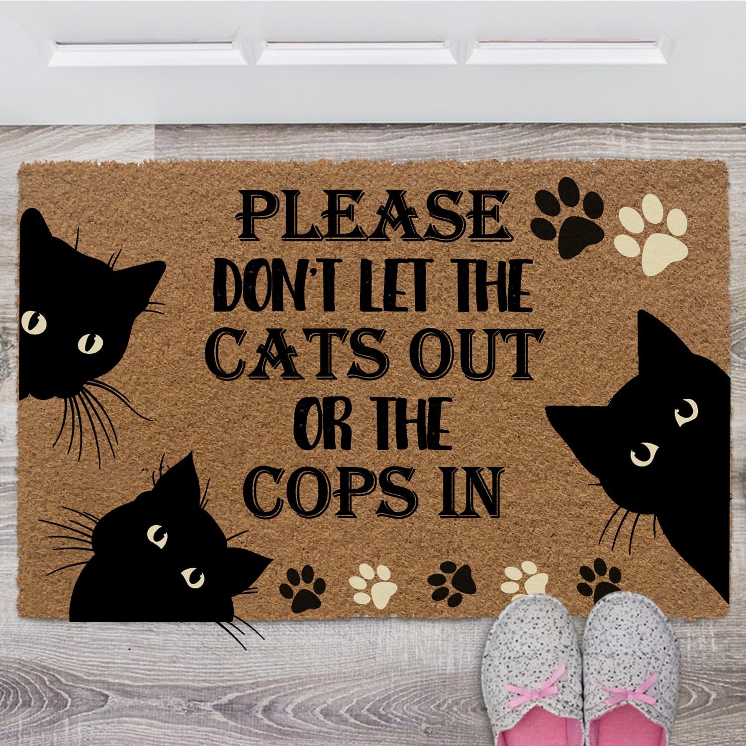 Don’t Let The Cats Out or The Cops in Mat Outdoor Funny Welcome Door Mats 30" X 18", Front Door Mats for Outdoor Entrance Rubber Mat Rug Non-Slip Personalized Monogrammed Cute Design