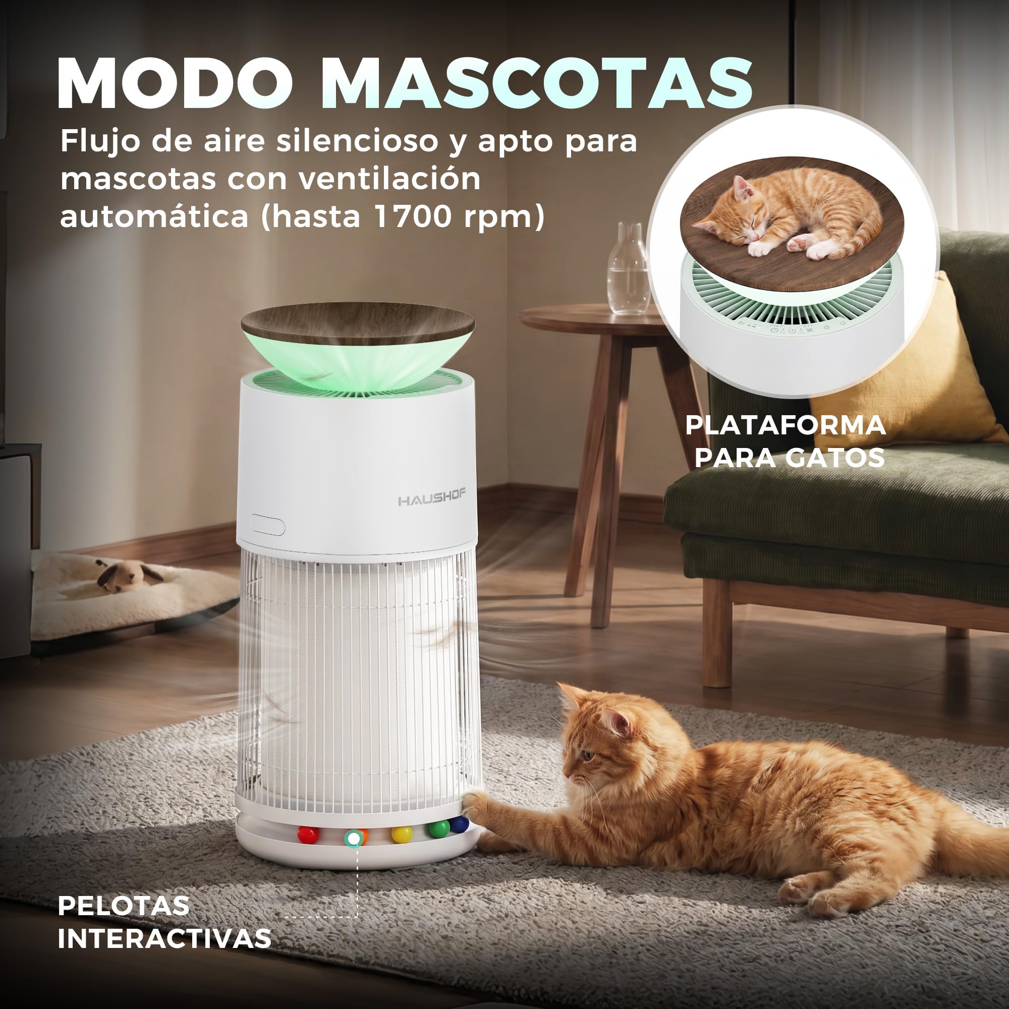 HAUSHOF Purificador de Aire HEPA H13 CADR 380 m³/h para Hasta 45 m²