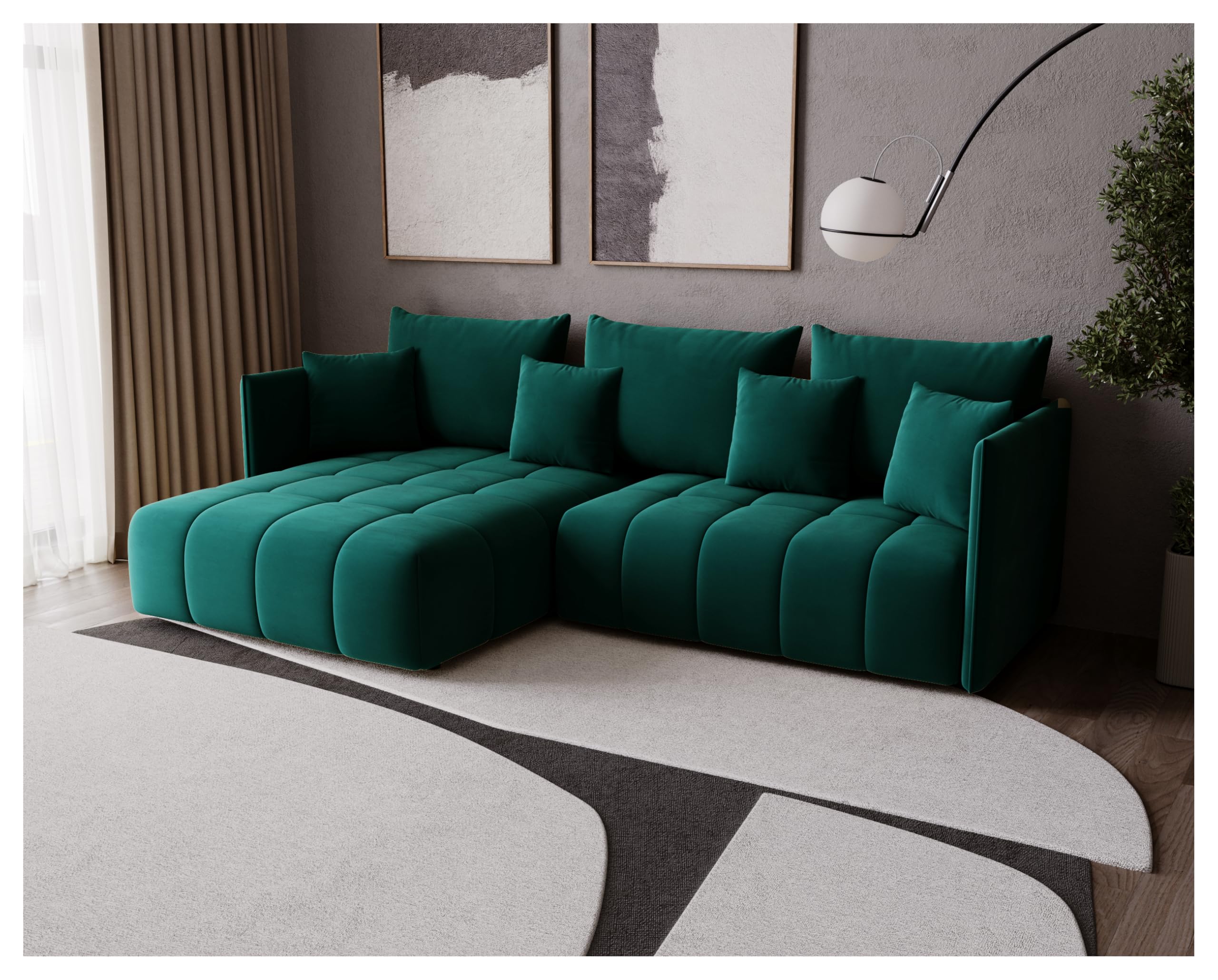 Narożnik GONA z funkcją spania 245 x 180 cm – Elegancki, trwały i wolnostojący – Automat ułatwiający rozkładanie – 246 x 188 x 93 cm – Monolith 37 (butelkowa zieleń)