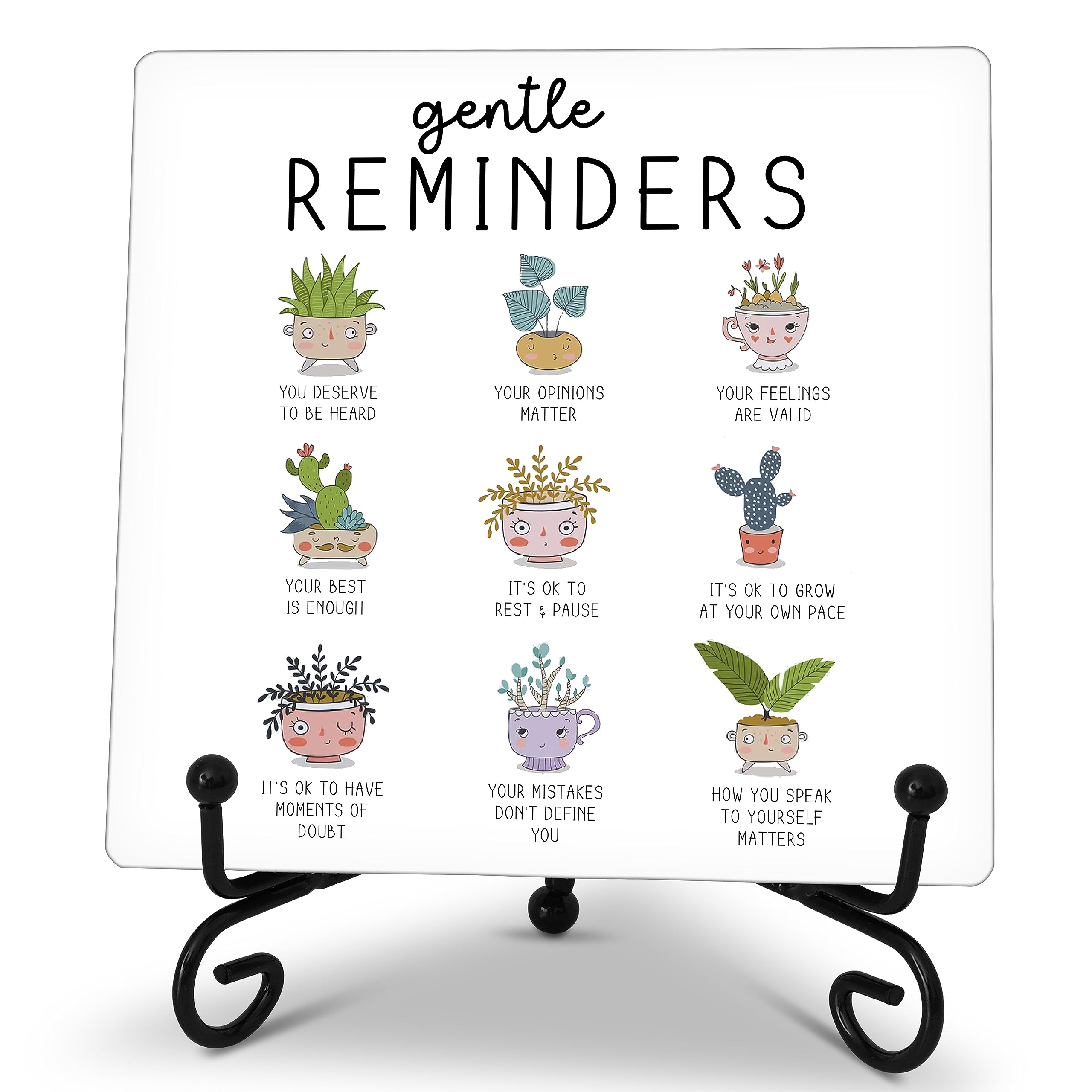 Buildinest Gentle Reminders Wooden Sign Gifts, Mental Health Awareness Wood Plaque With A Support Frame, Inspirational Decorations Gifts for Therapist School Counselor Psychologist-B19