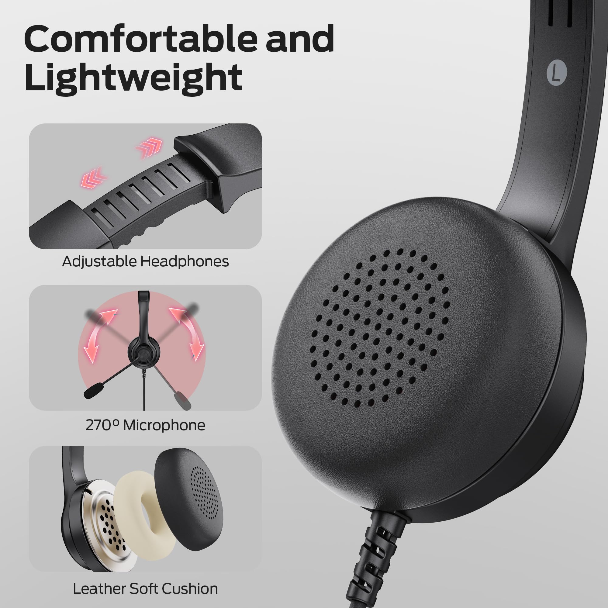 Monster Voicelink 100 - Auriculares con cable para PC/portátil, auriculares con cable con micrófono con cancelación de ruido, conexión USB Plug and Play, control de llamadas, uso de auriculares de