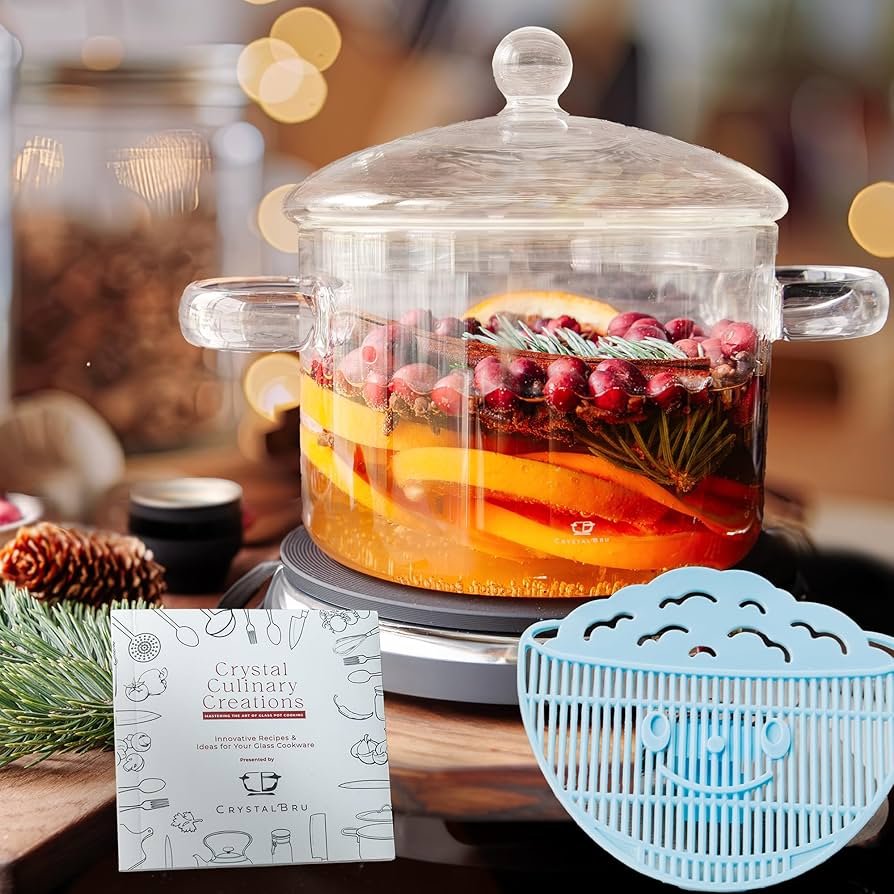 2L Clear Glass Simmer Pot with Lid & Strainer | Heat-Resistant Borosilicate Glass Pot for Pasta, Soup, Baby Food & Milk | Electric Simmer Tool for Home Fragrance | Anti-Scald Handles