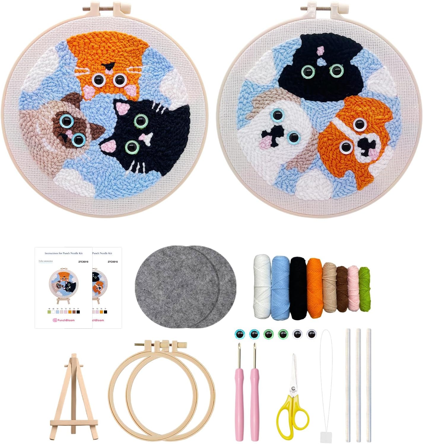 Punch Needle Kit for Adult Beginner, 2-Pack Puppy & Cat Punch Starter Set with Instructions – Yarn Needle Punch Craft for Xmas Gift Idea & Home Wall Decor