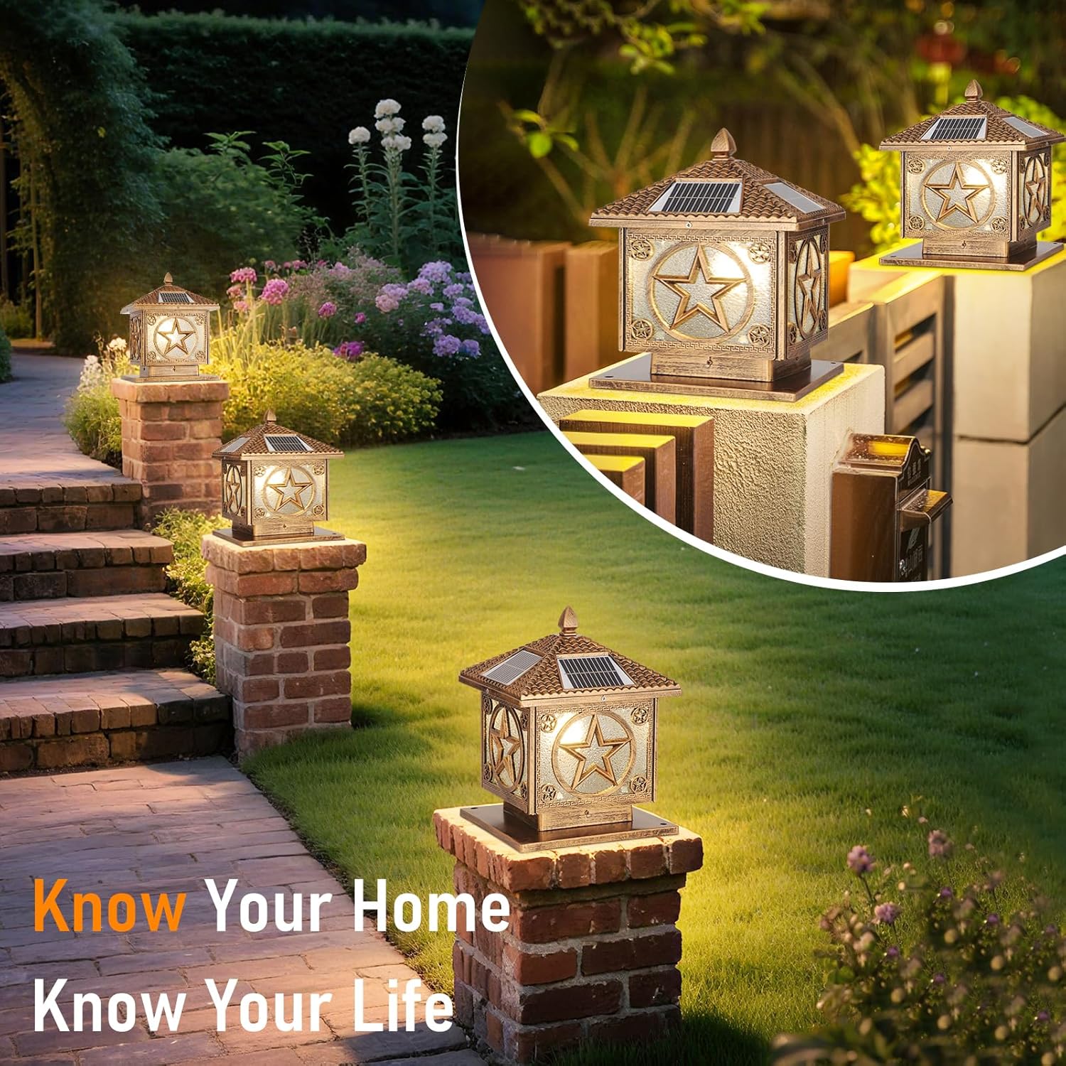 Solar Post Cap Light Modern Outdoor Fence Deck Column Cap Lamp Fence Deck Pillar Lantern Outside Housing Patio Landscape Lighting Flat Surface Posts Garden Decor IP65 Waterproof Entrance Pathway Lamps
