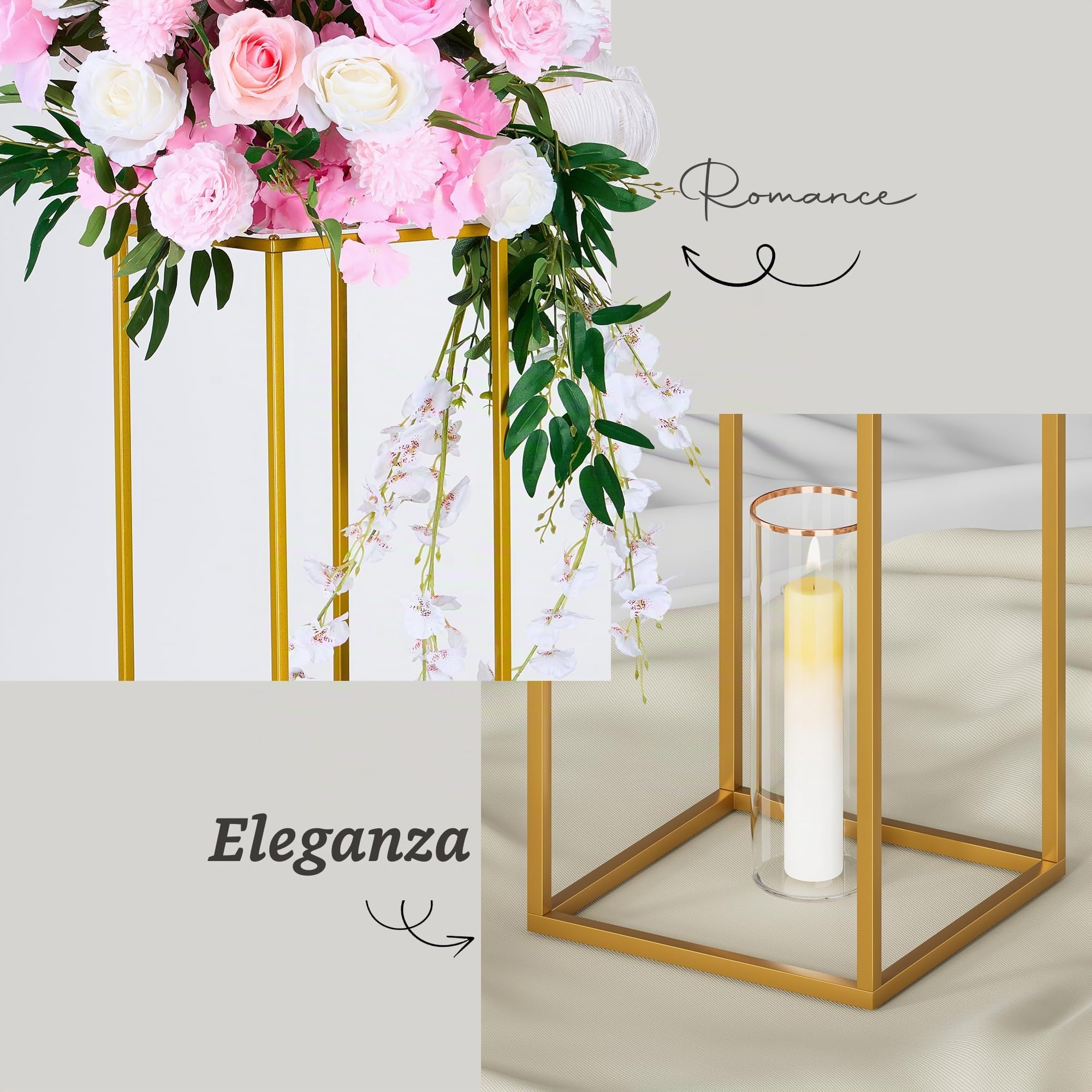 TEKXYZ Supporto per fiori, 2 supporti per fiori, altezza 60 cm, in metallo, per matrimoni, eventi, decorazioni per patio