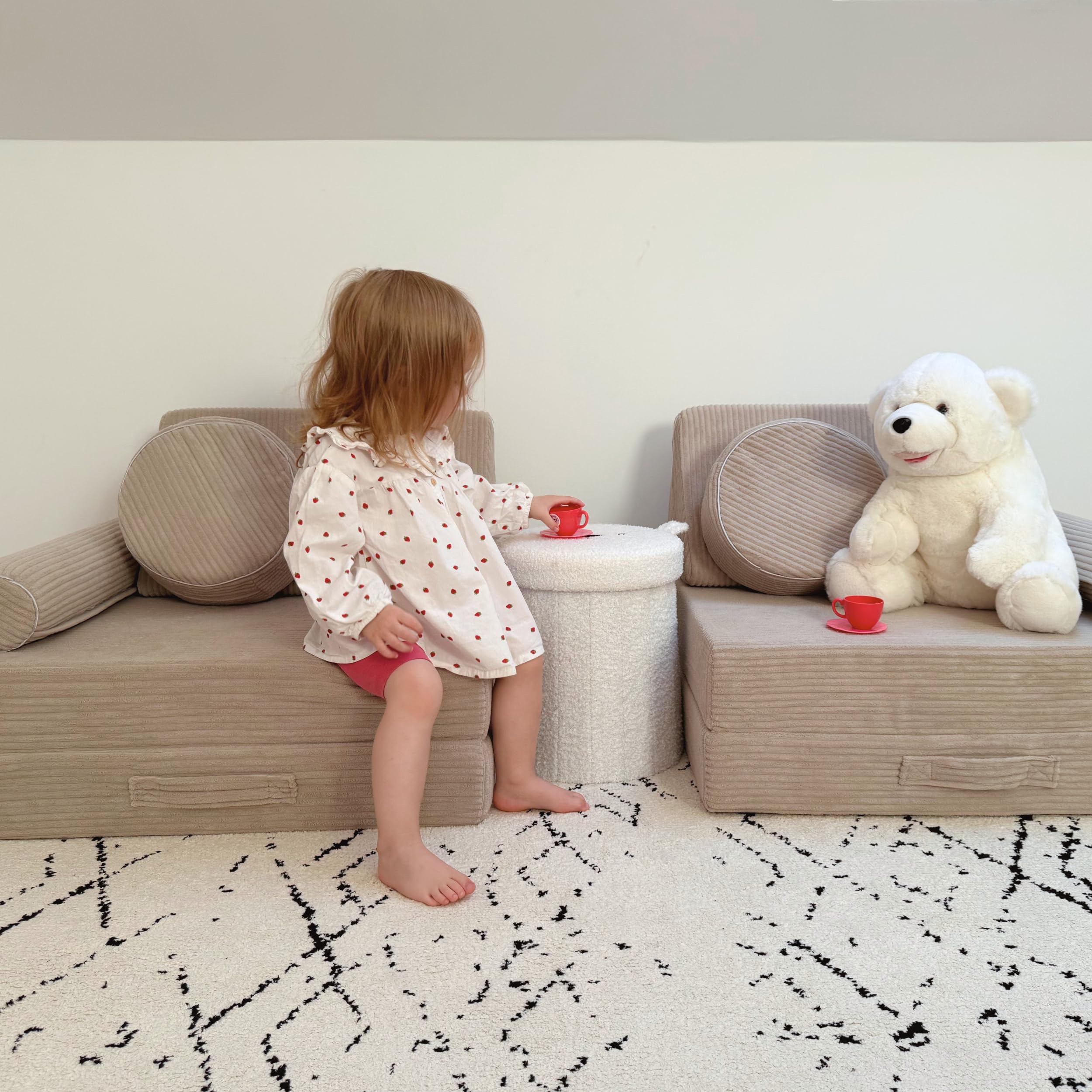 Flumi Modulares Kindersofa 10-teilig – Kindercouch für Kinderzimmer mit waschbarem Bezug, personalisierbar mit Namen (Cord Beige)