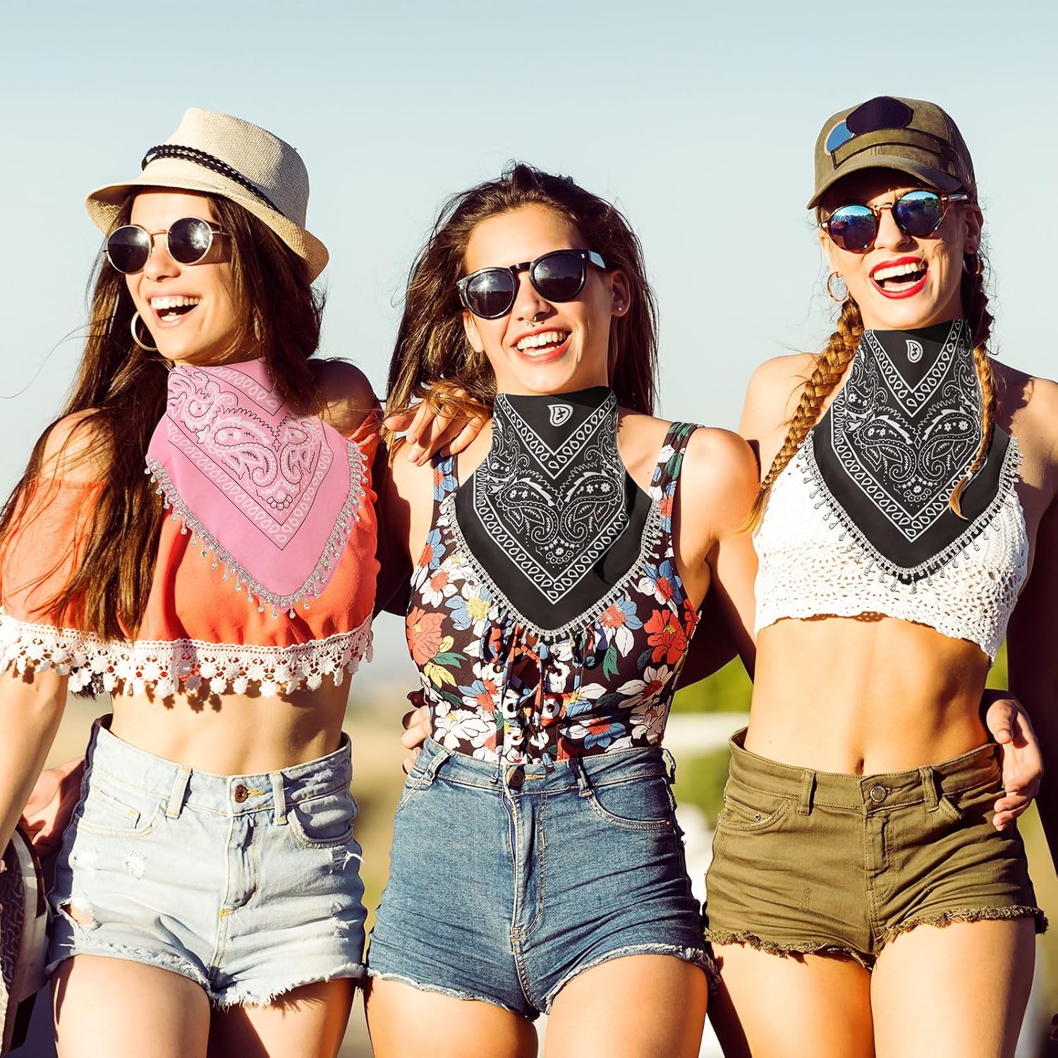 Vabean 2 Pcs Rhinestone Bandana Disco Fringed Paisley Glitter Bandanas for Women Cowgirl Bachelorette Tassel Kerchief - Image 5