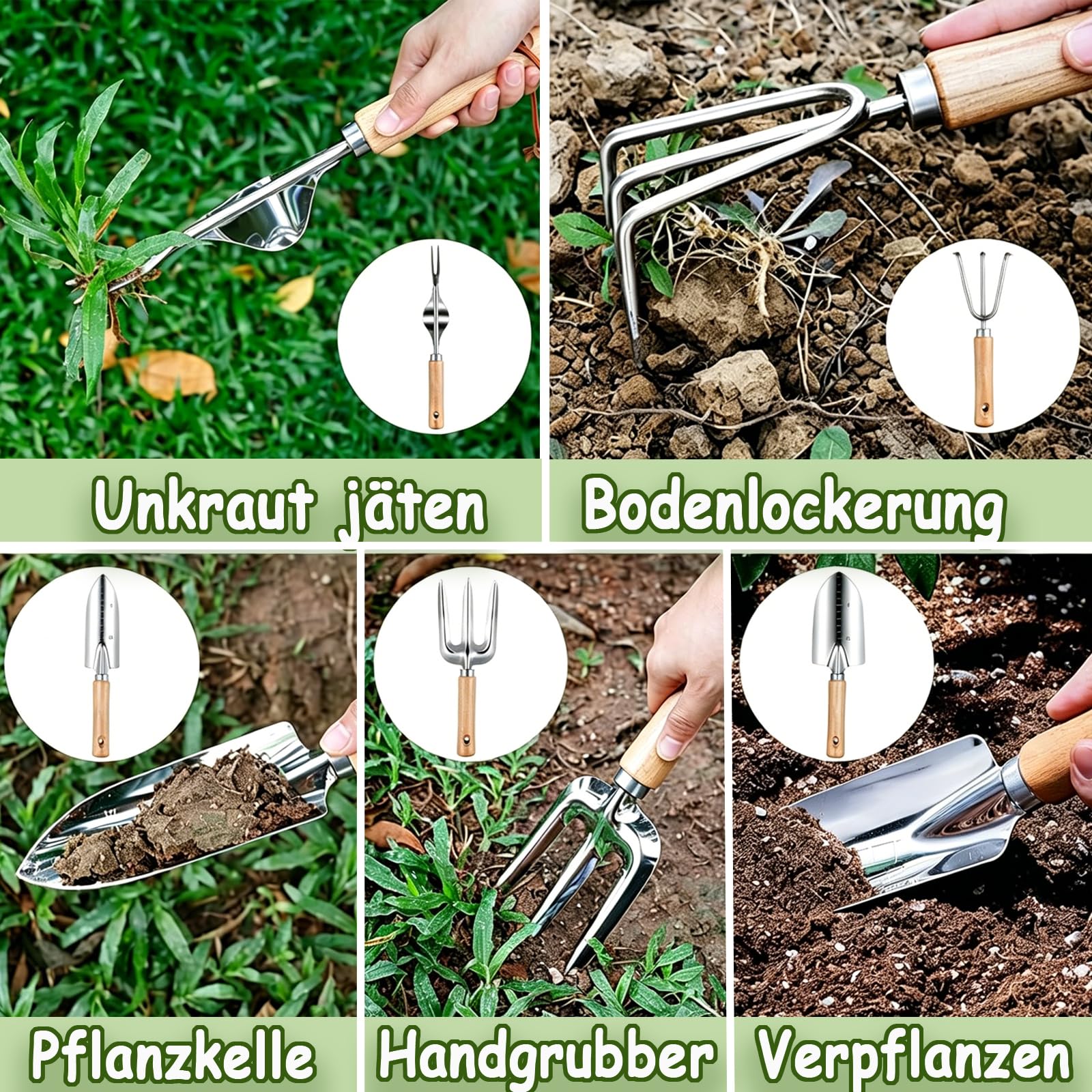 Gartenwerkzeug Set 12 Stück, Schwerlast Edelstahl Gartengeräte Set | mit Aufbewahrungstasche, ergonomischem Anti-Rutsch-Griff & Umtopfhilfe,Gartengeschenk für Frauen, Männer und Gartenliebhaber