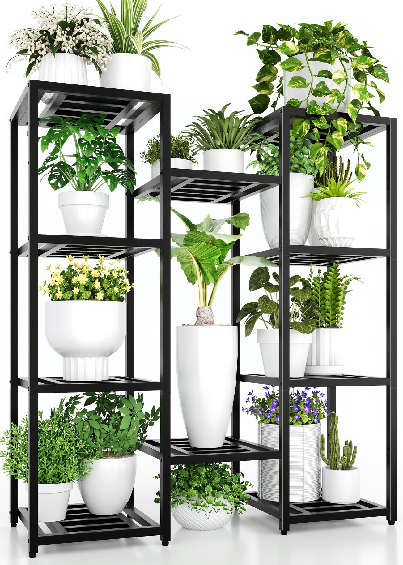 Pflanzenständer Indoor Outdoor,10 Etagen Metall Blumenständer,127 cm hoch rostfest Blumenhocker,schwarz Pflanzenregal für Wohnzimmer Terrasse Zuhause,Garten,Balkon, Büro,Wohnzimmer