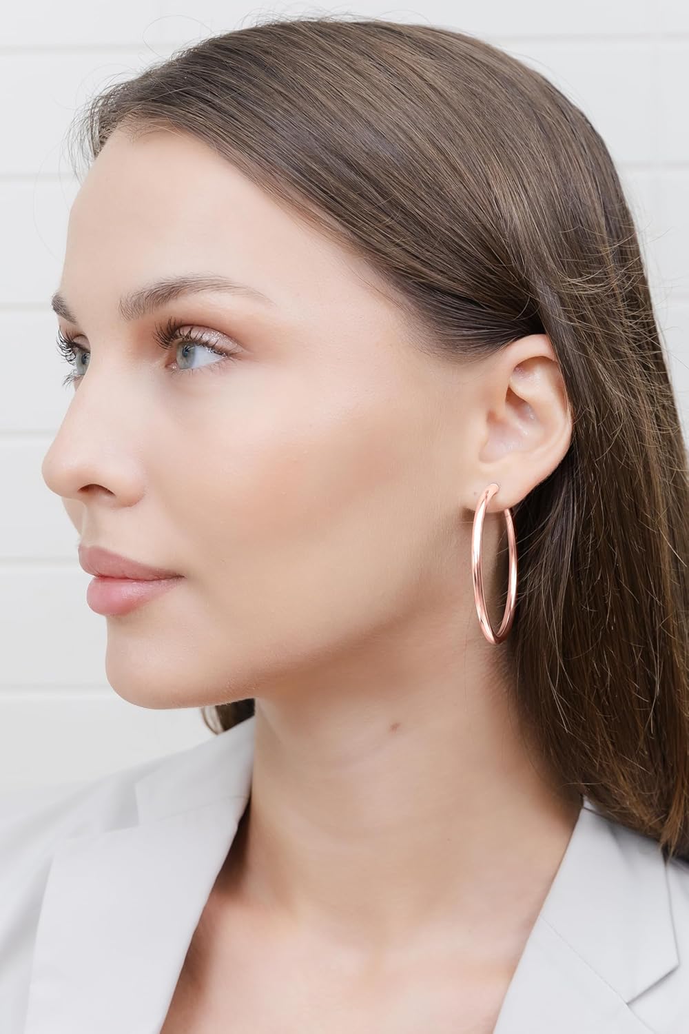 Hoops & Loops 925 Sterling Silver Open 3mm Thin High Polished Hypoallergenic Round C-Hoop Earrings, Silver, 14k Yellow Gold, Rose Gold Flash Plate 15mm-50mm