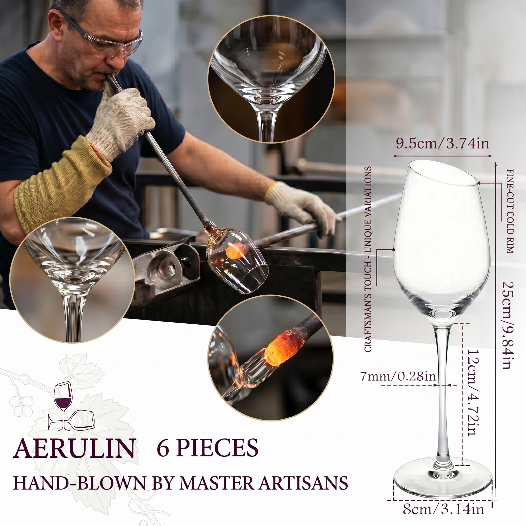 Juego de 6 copas de vino de cristal con borde inclinado, copas de vino tinto sopladas a mano, juego de copas de vino transparentes sin plomo, copas de vino grandes, regalo para mujeres y