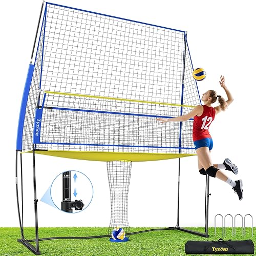 Volleyball Practice Net with Ball Return System, Height Adjustable 6.5-8FT, 11 * 8FT Portable Volleyball Training Equipment for Serving, Spiking,