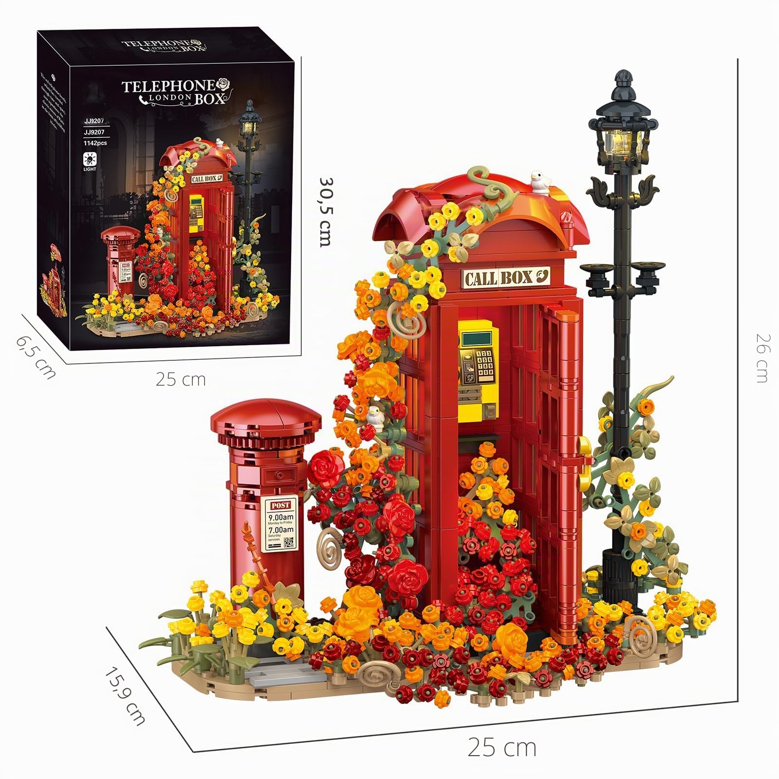 MEIEST Ensemble de blocs de construction de cabine téléphonique londonienne rouge pour adultes, idées de fleurs, cabine téléphonique, boîte aux lettres et lampadaires, cadeau créatif pour la maison