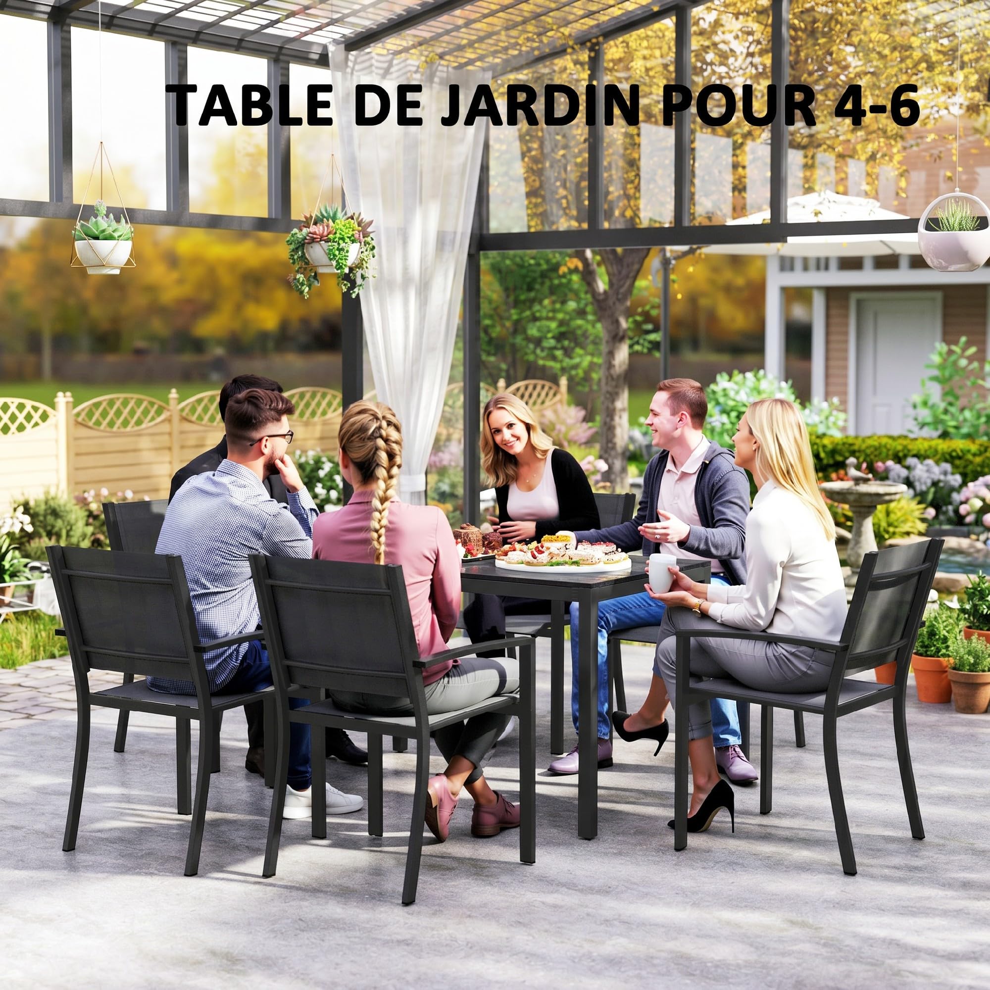 Outsunny Table à Manger de Jardin pour 4-6 Personnes 120 x 70 x 72 cm Noir