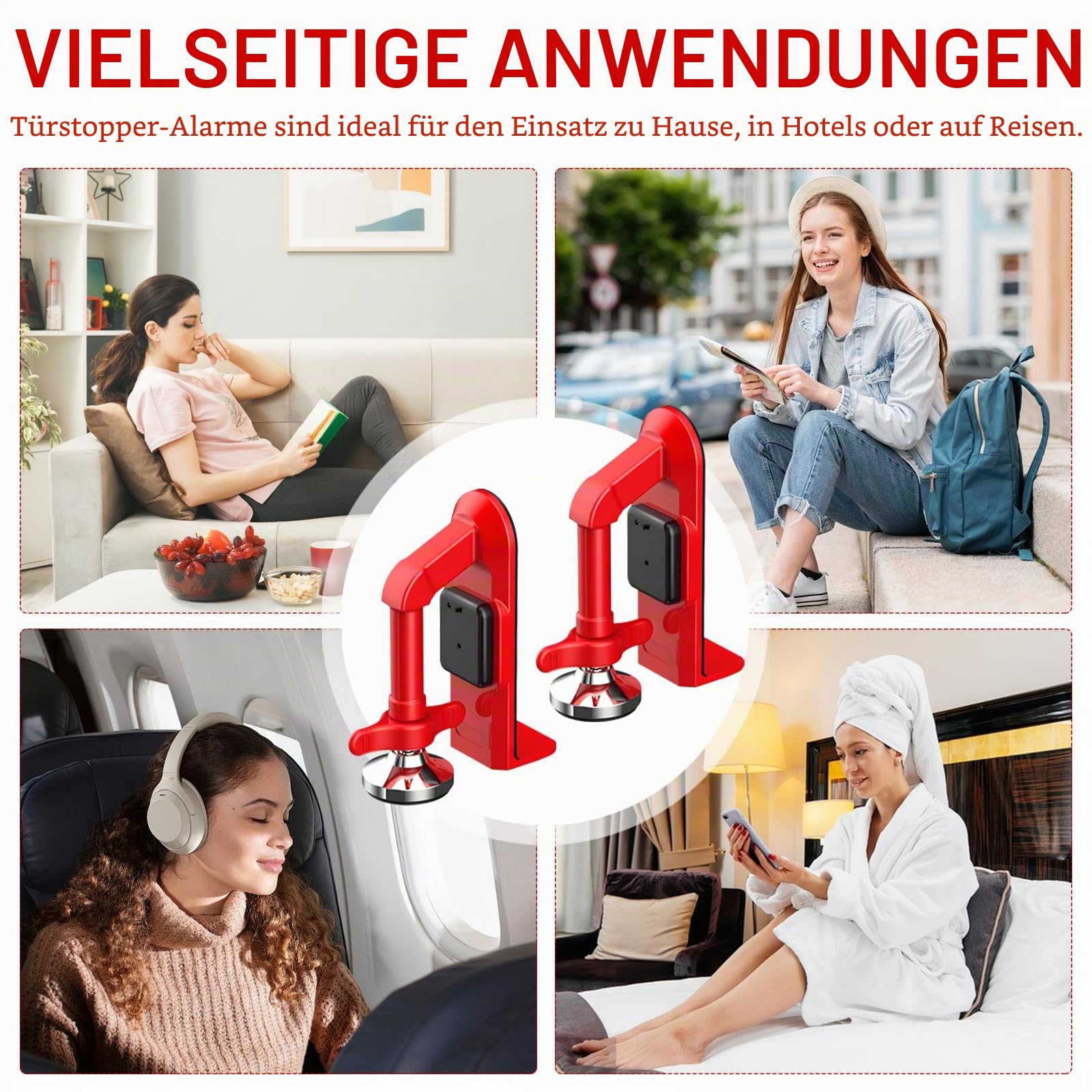 2 Stück Türstopper mit Alarm, Tragbare Door Jammer Türsicherung Einbruchschutz Sicherheitsgerät für Zuhause, Hotel Reisen und Persönlichen Schutz Einstellbares Türstopper mit Alarm 80db