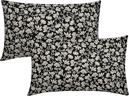 Juego de 2 fundas de almohada lumbares con estampado de bloques florales de margaritas negras y marrones de 12 x 20 pulgadas, fundas de almohada