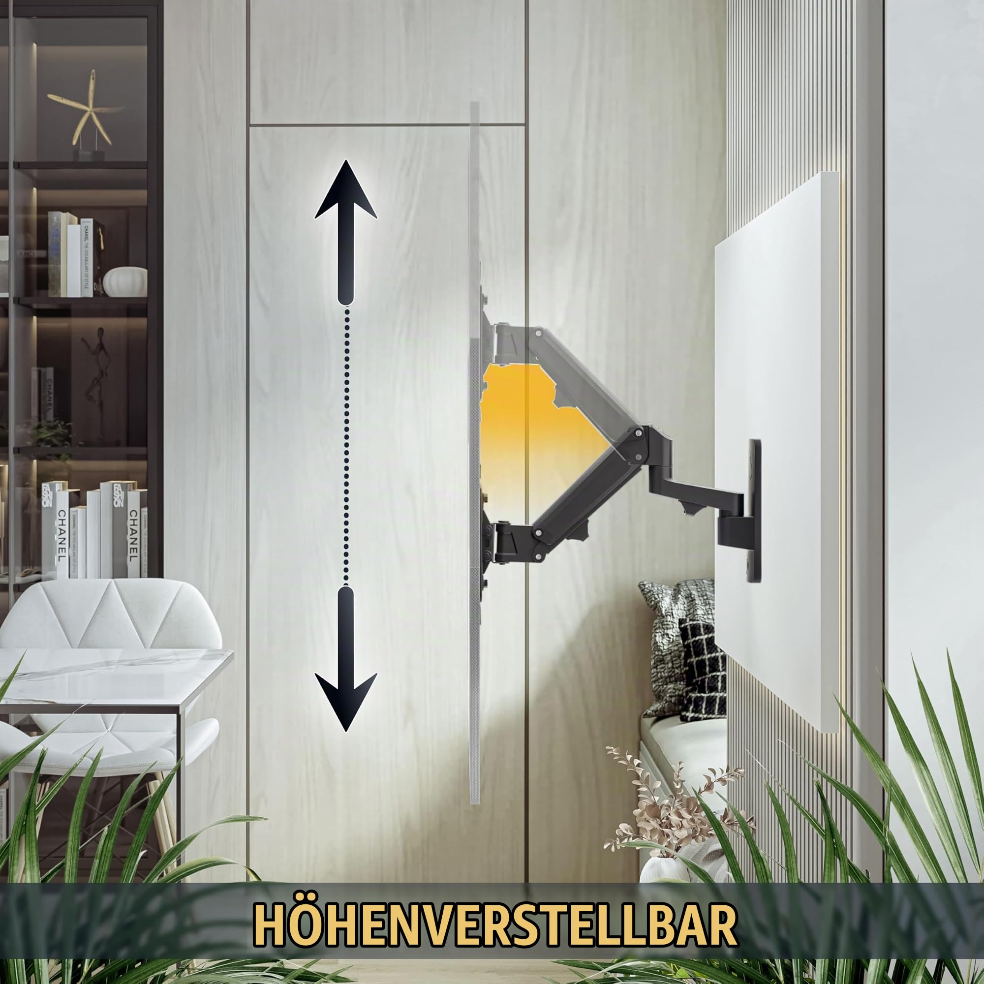 RICOO TV Wandhalterung Fernseher Halterung Gasfeder Schwenkarm für 32-55 Zoll Fernsehhalterung für Wand S4422 Höhenverstellbar Schwenkbar Neigbar Flach Curved Fernseh-Arm bis 23-Kg & VESA 100 & 200